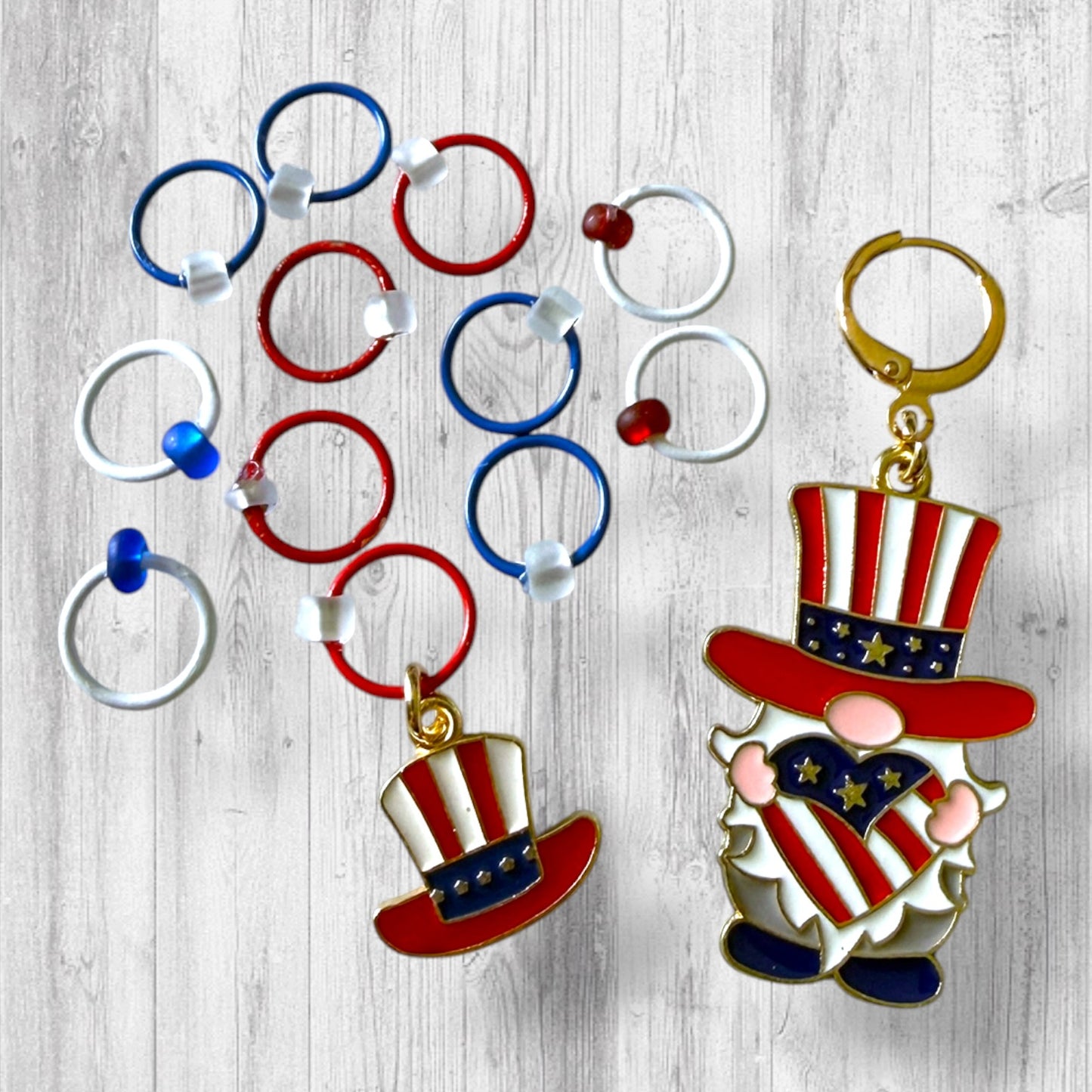 Star Spangled Gnome! Progress and Stitch Markers | Patriotic Knitting Markers