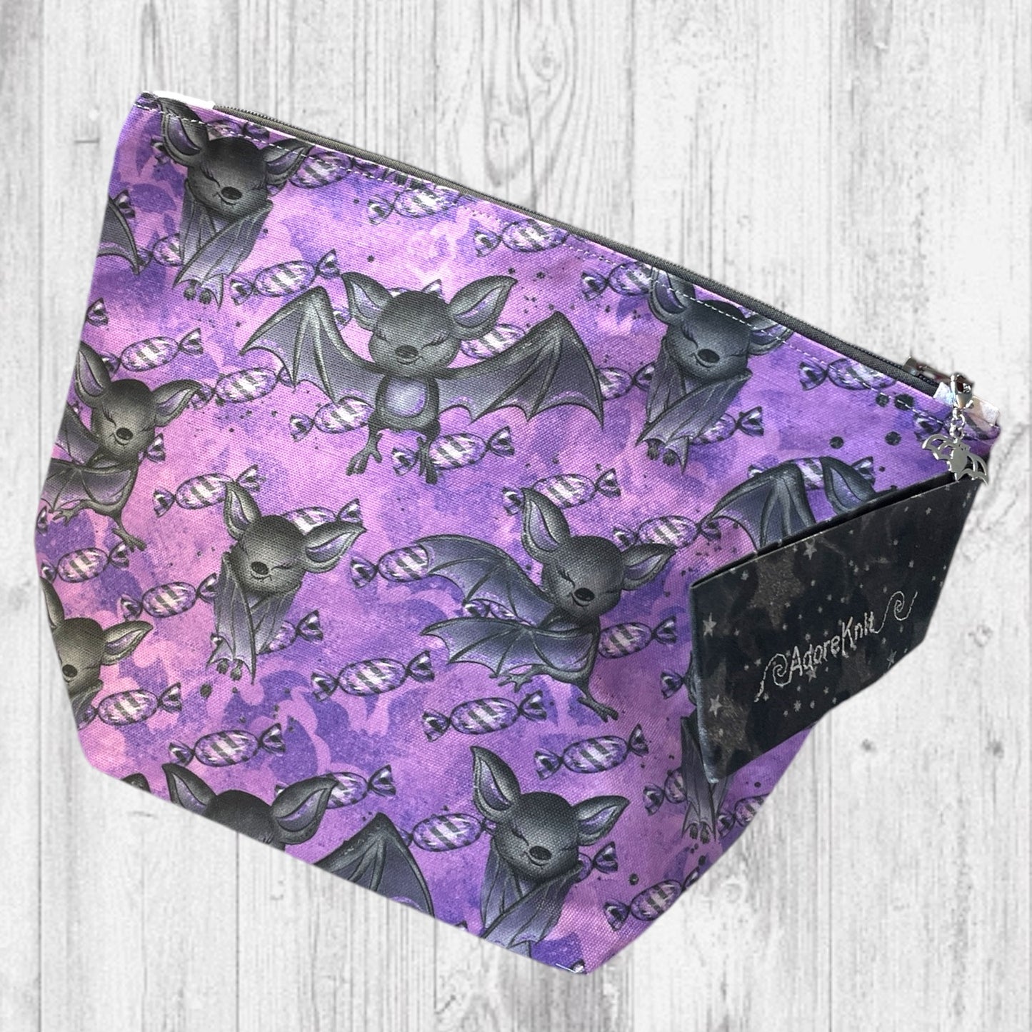 Playful Purple Bats Pass Piles of Peppermint Candy Project Bag