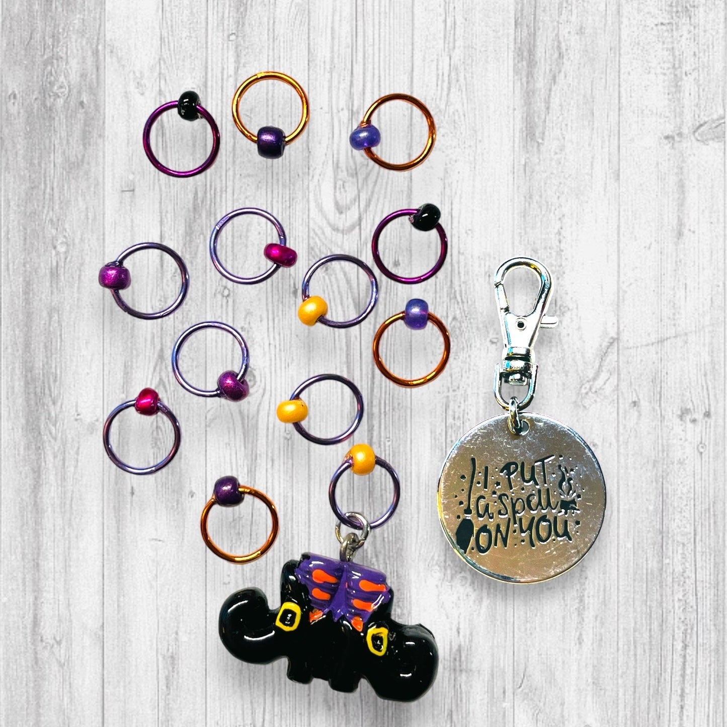 I Put A Spell on You Progress and Stitch Marker - AdoreKnit