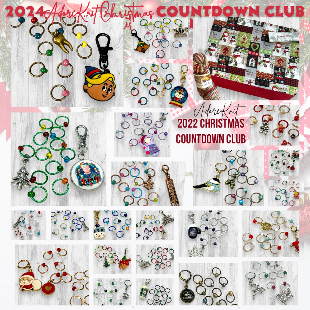 2024 Christmas Countdown Club includes Matching Project Bag and Indie Dyed Yarn with 12 or 25 days of Progress & Stitch Markers - AdoreKnit