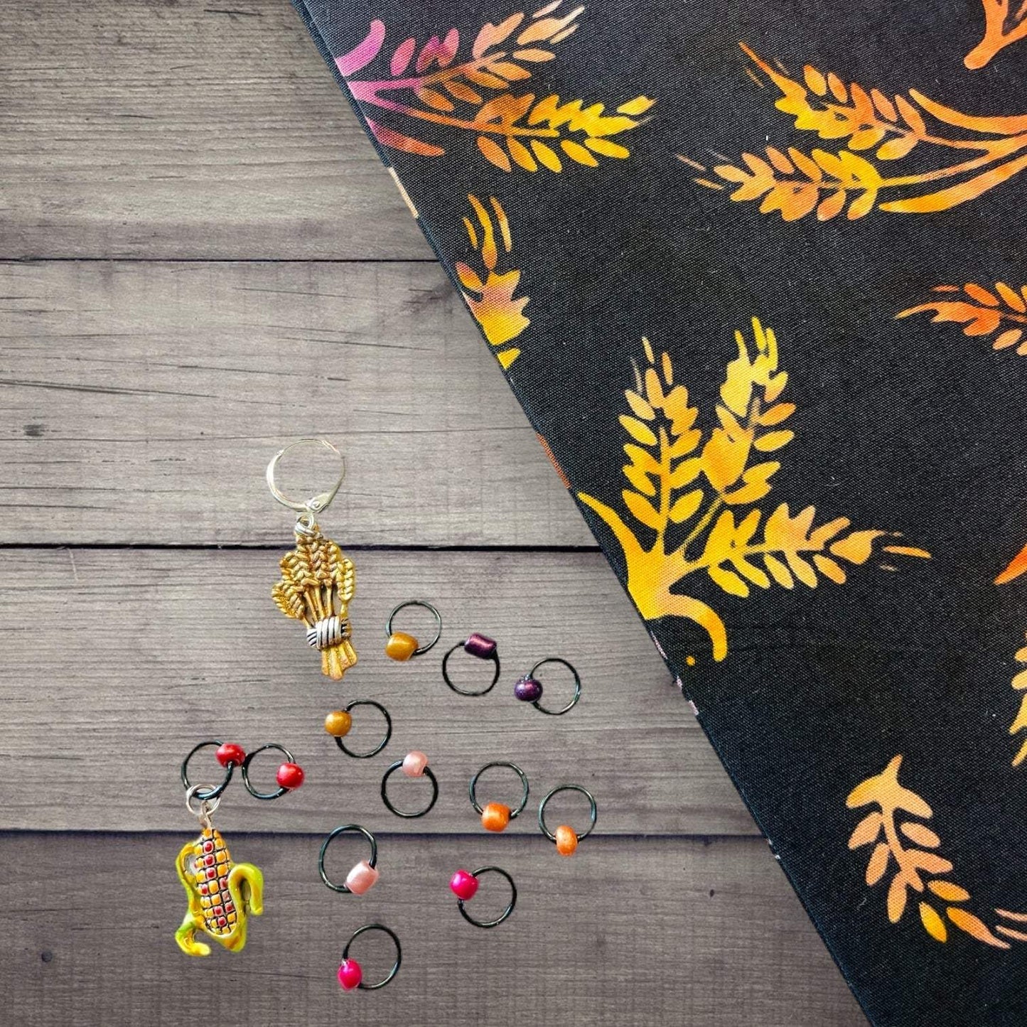 2023 Pigskin Party Fall Wheat Harvest Black Autumnal Progress and Stitch Marker Set - AdoreKnit