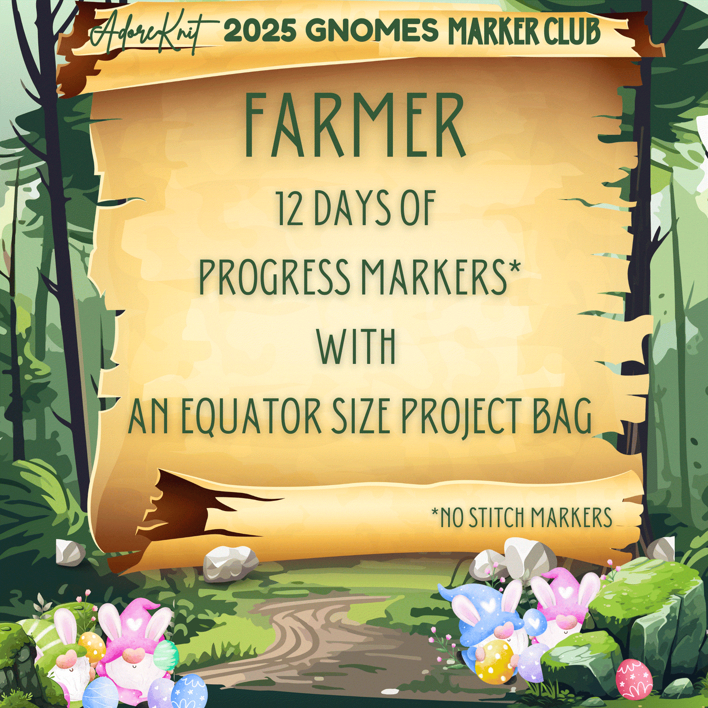 2025 GNo Good GNOMES Countdown Club, 12 Days of Stitch & Progress Markers, Yarn, Project Bags