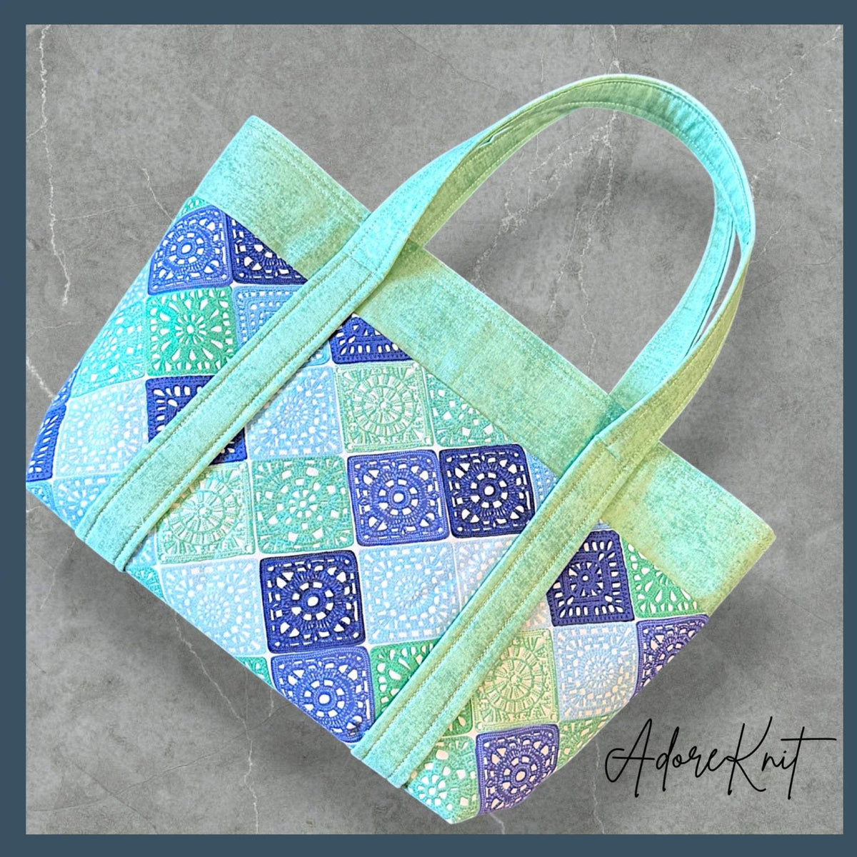 Heart Sings Granny Square Project Bag | Cool Colors Knitting Yarn Bag