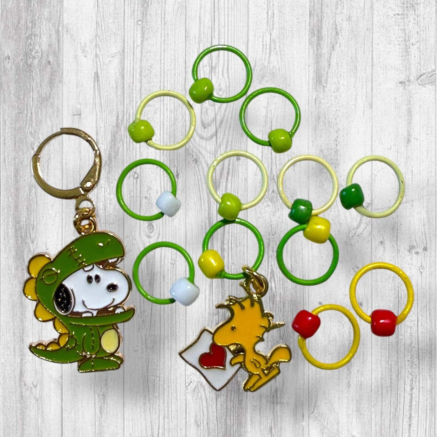 Jurassic Love Letter Progress and Stitch Markers Snoopy