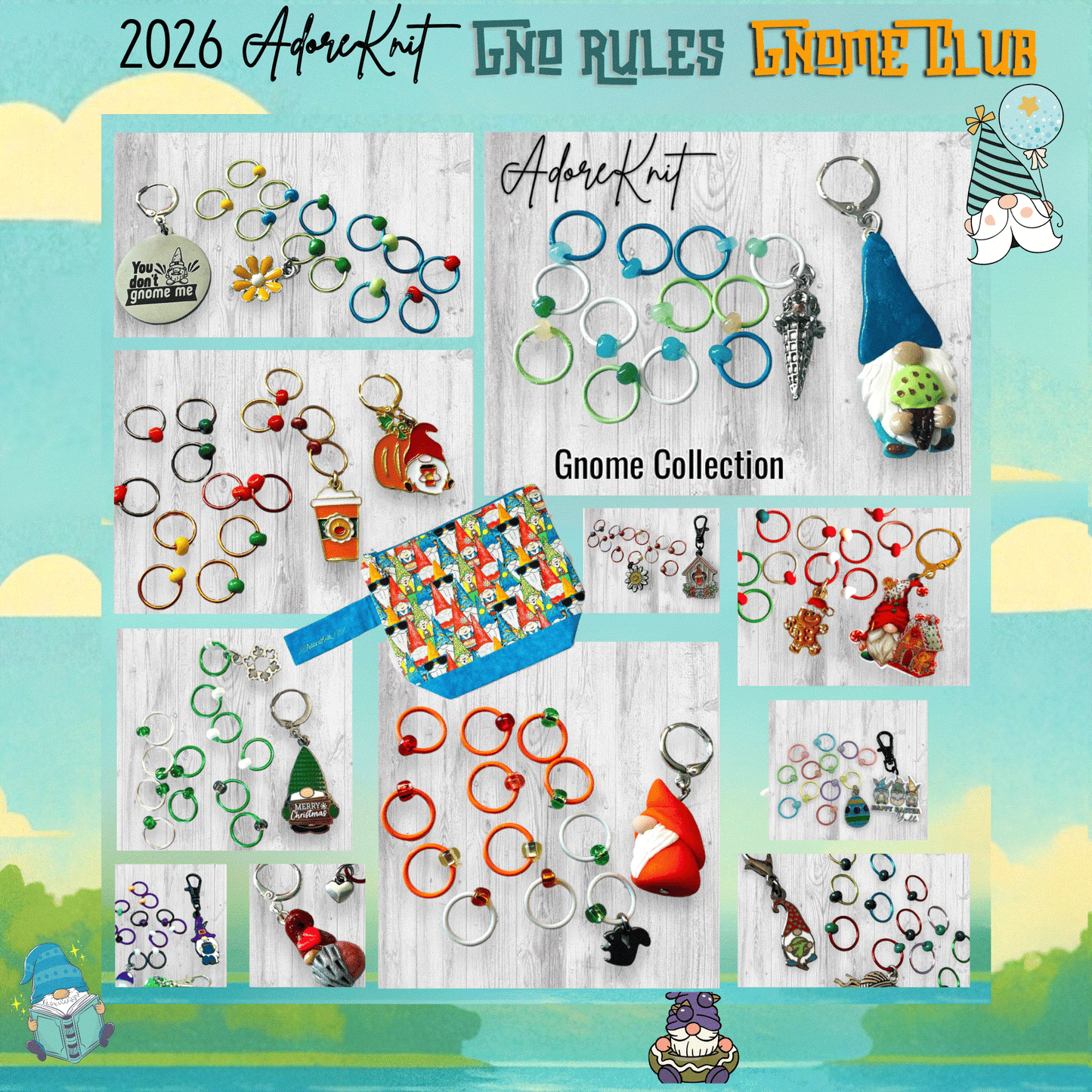 2026 GNo Rules GNOMES Countdown Club, 12 Days of Stitch & Progress Markers, Yarn, Project Bags