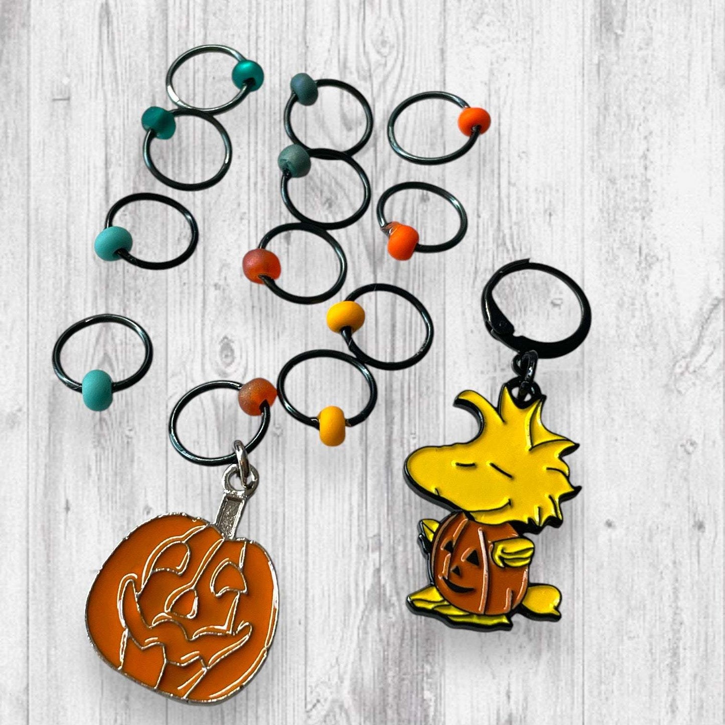 King of the Pumpkin Patch Progress and Stitch Markers Jack