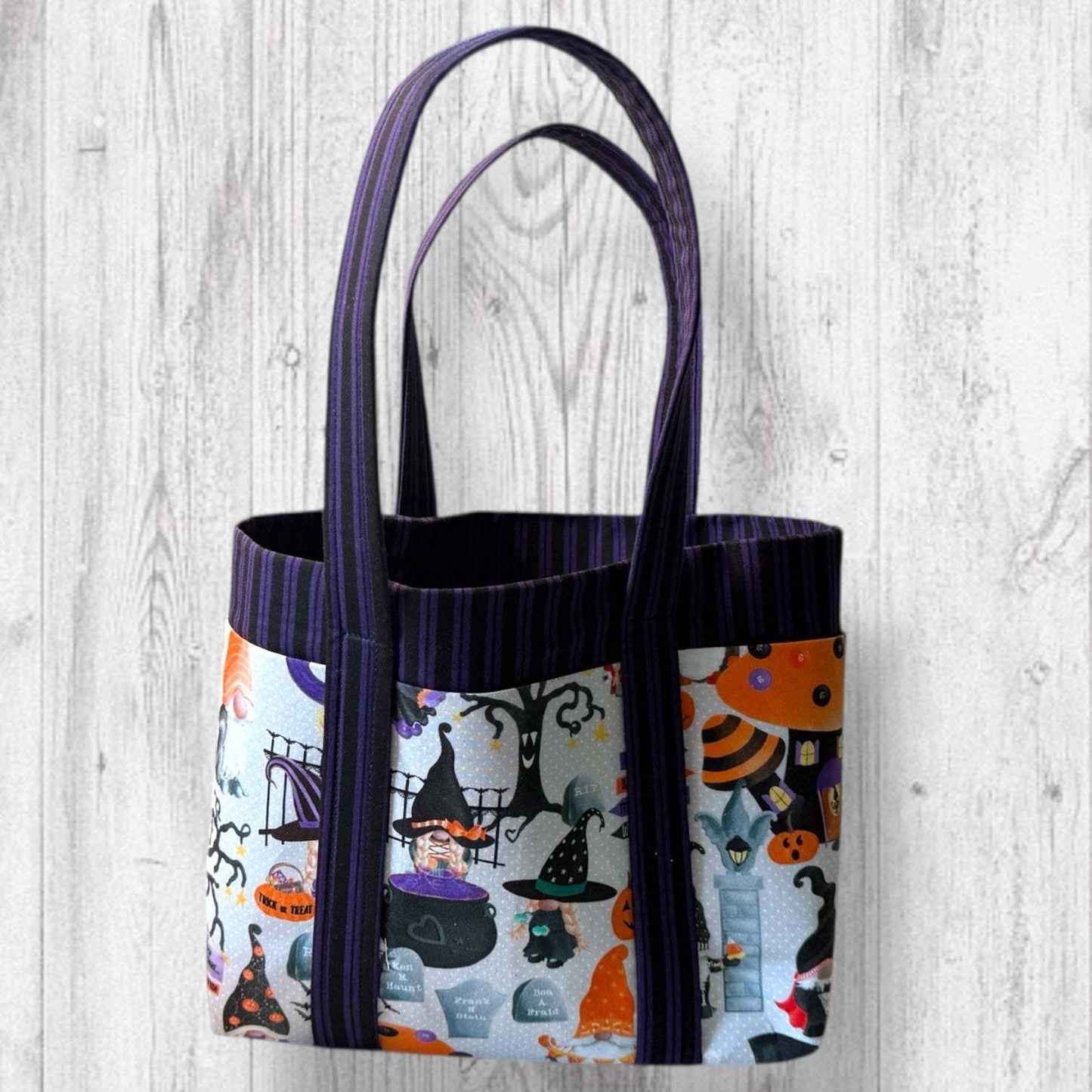 Pumpkin Paths & Pointy Caps Project Bag stripes