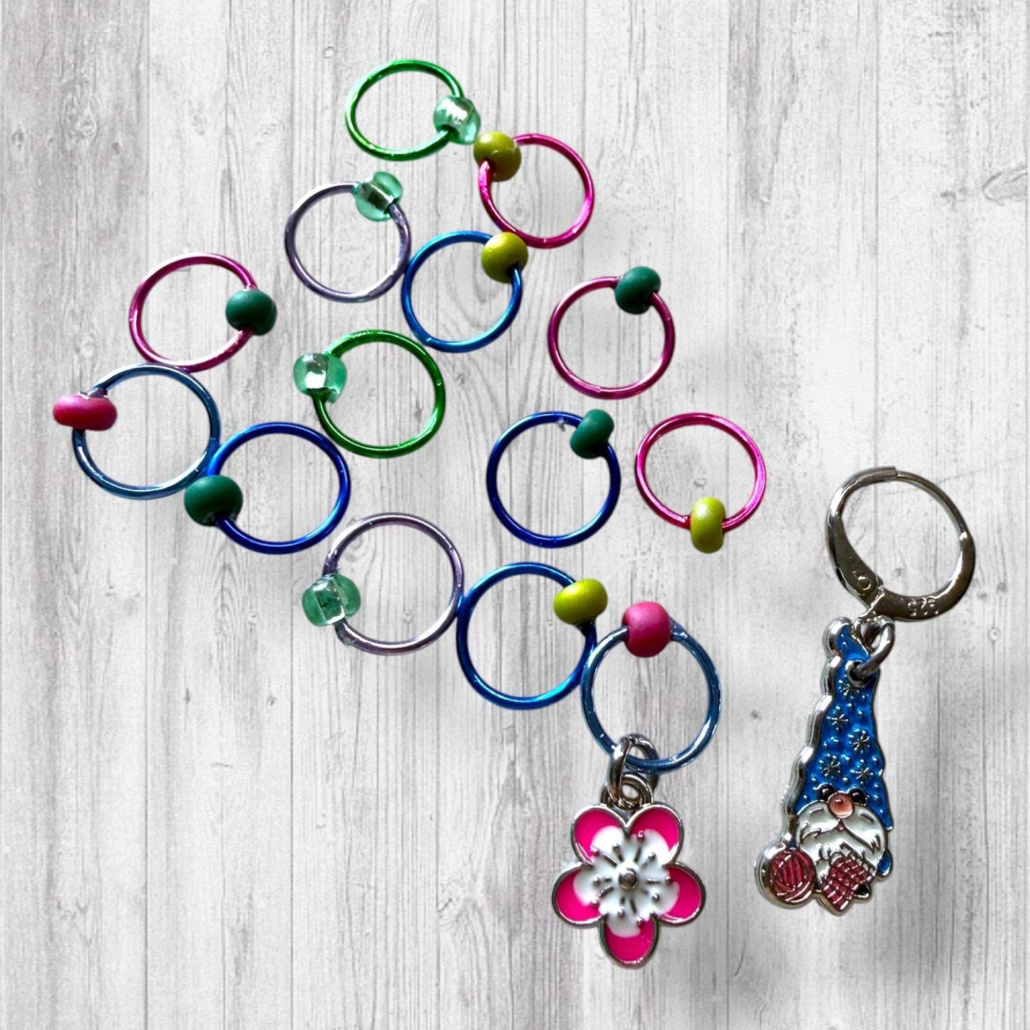 Pages, Petals & Purls Stitch Markers | Floral Gnome Knitting Markers