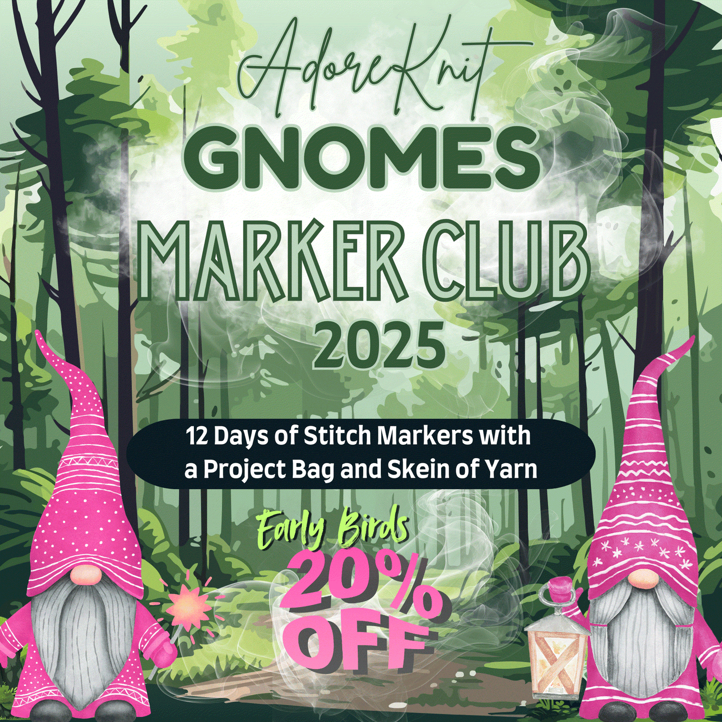 2025 GNo Good GNOMES Countdown Club, 12 Days of Stitch & Progress Markers, Yarn, Project Bags