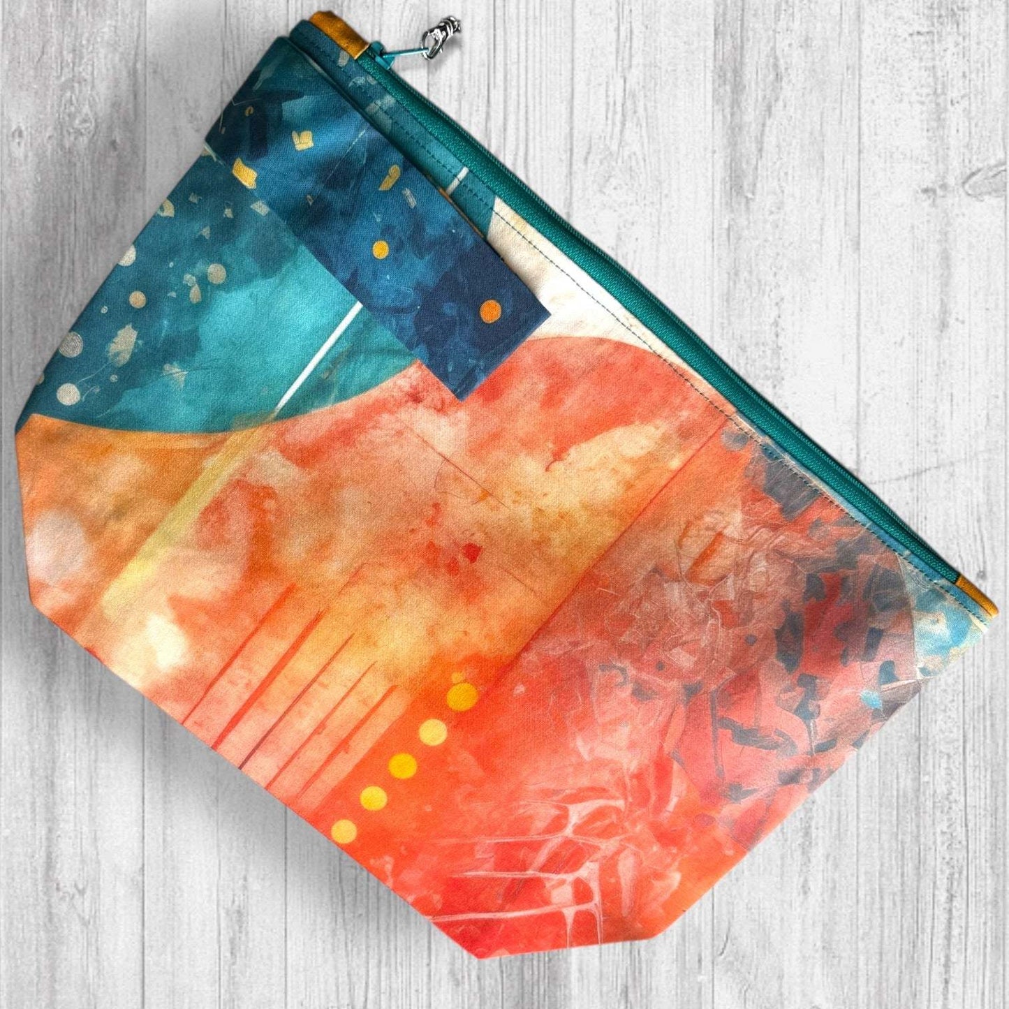 Watercolor & Ink Project Bag | Knitting Project Bag with Wrist Strap