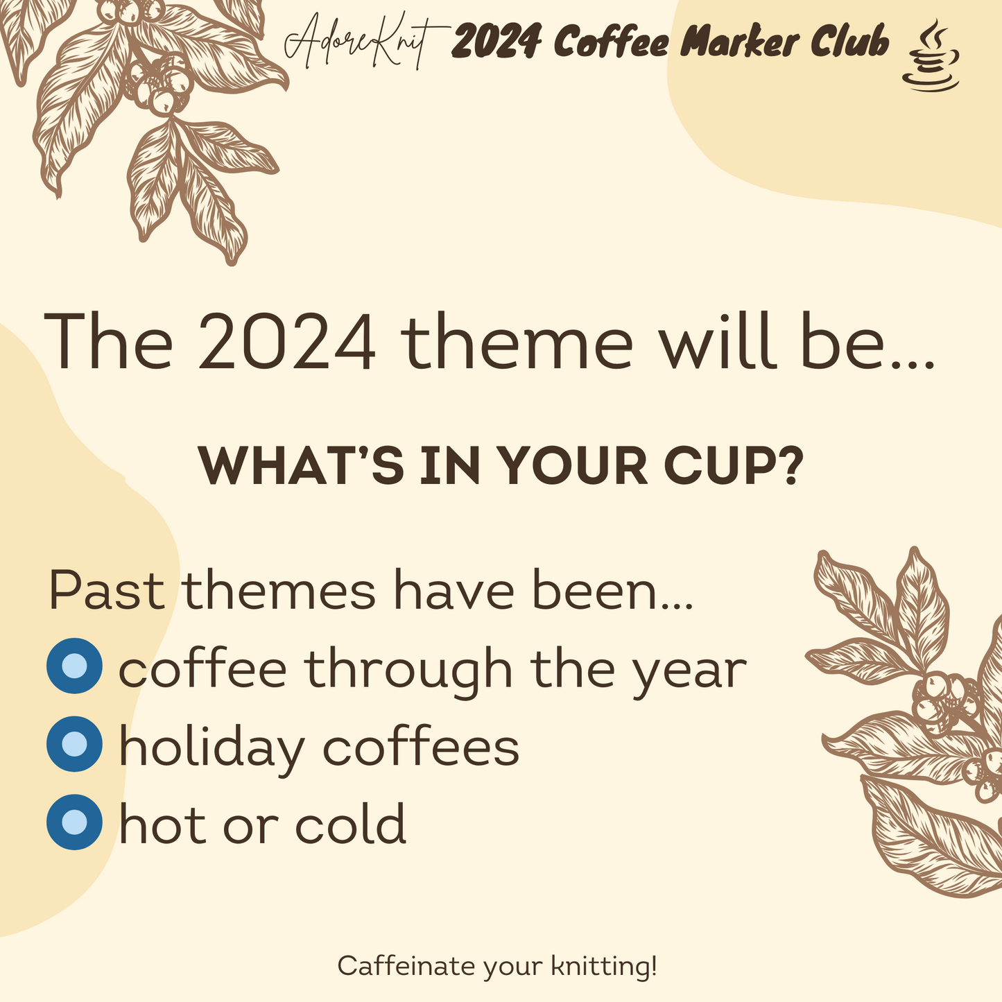 2024 Coffee Countdown Club, 12 Days of Progress & Stitch Markers with a Project Bag - AdoreKnit