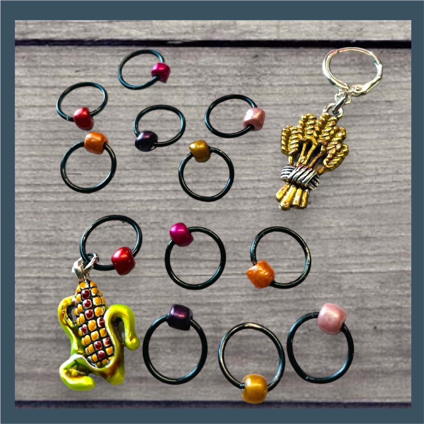 2023 Pigskin Party Fall Wheat Harvest Black Autumnal Progress and Stitch Marker Set - AdoreKnit