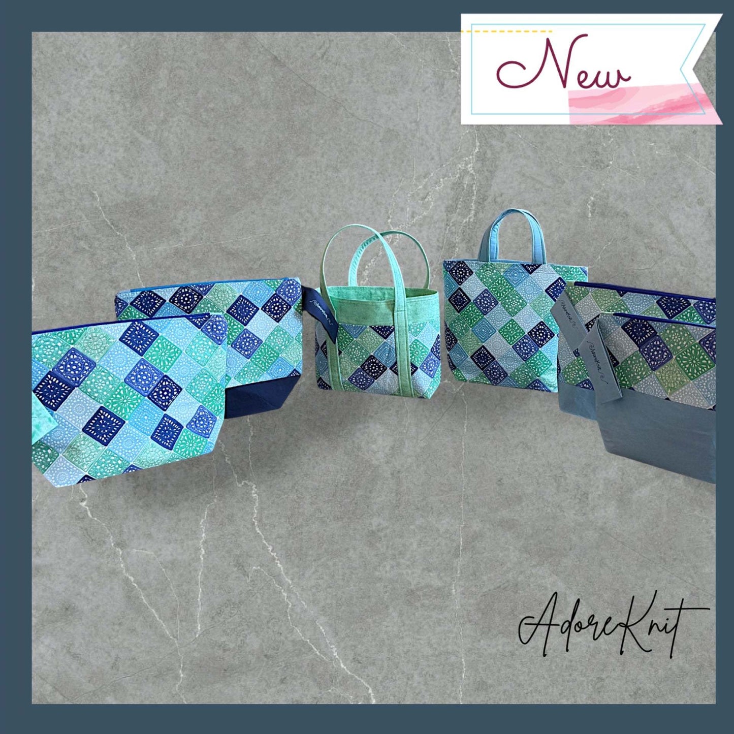 Heart Sings Granny Square Project Bag | Cool Colors Knitting Yarn Bag