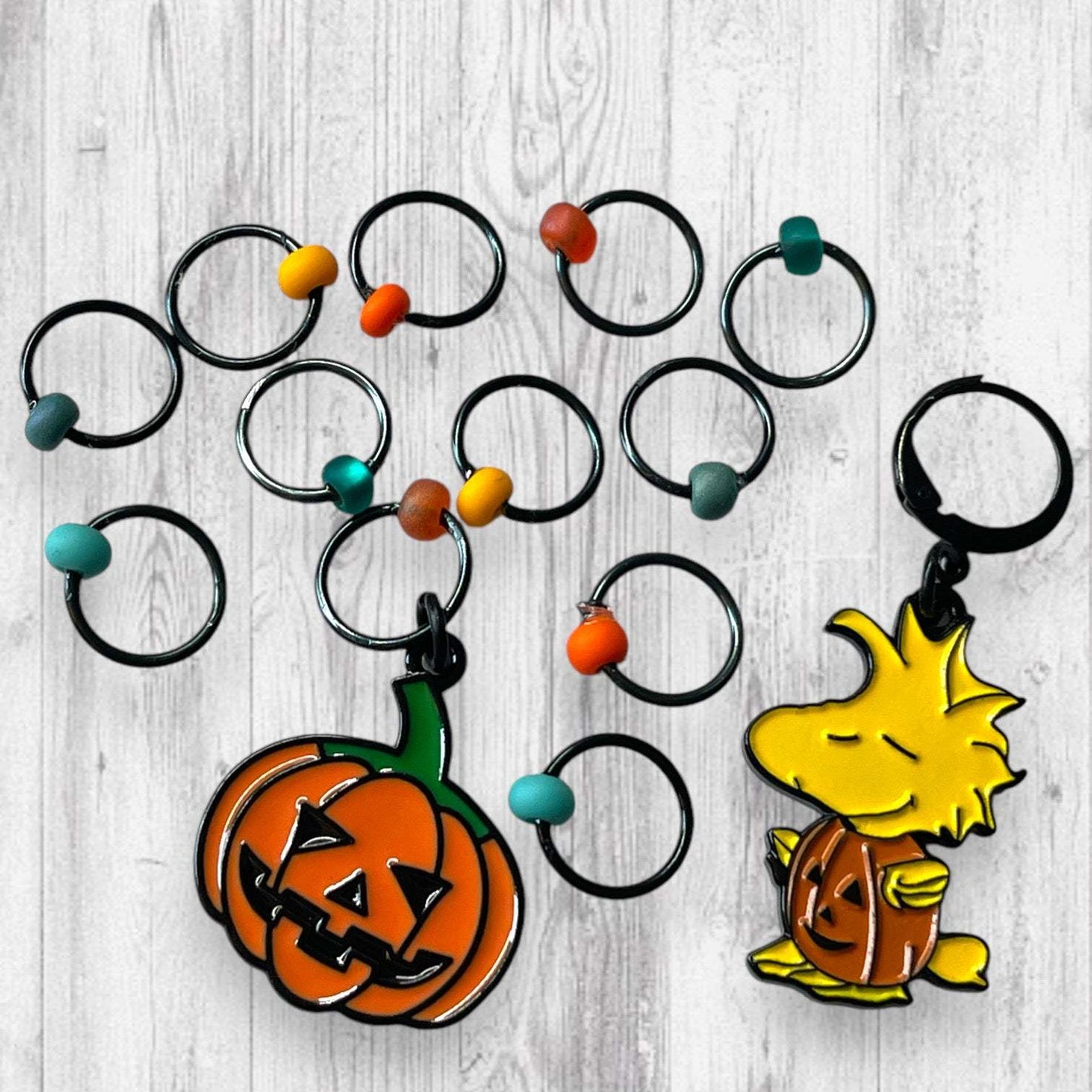 King of the Pumpkin Patch Progress and Stitch Markers Jack
