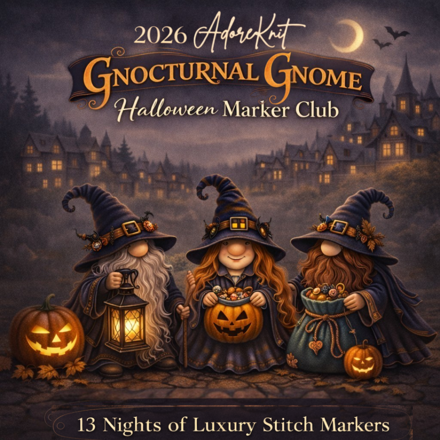 2026 Gnocturnal Gnome Halloween Club | 13 Night Luxury Stitch Marker Countdown