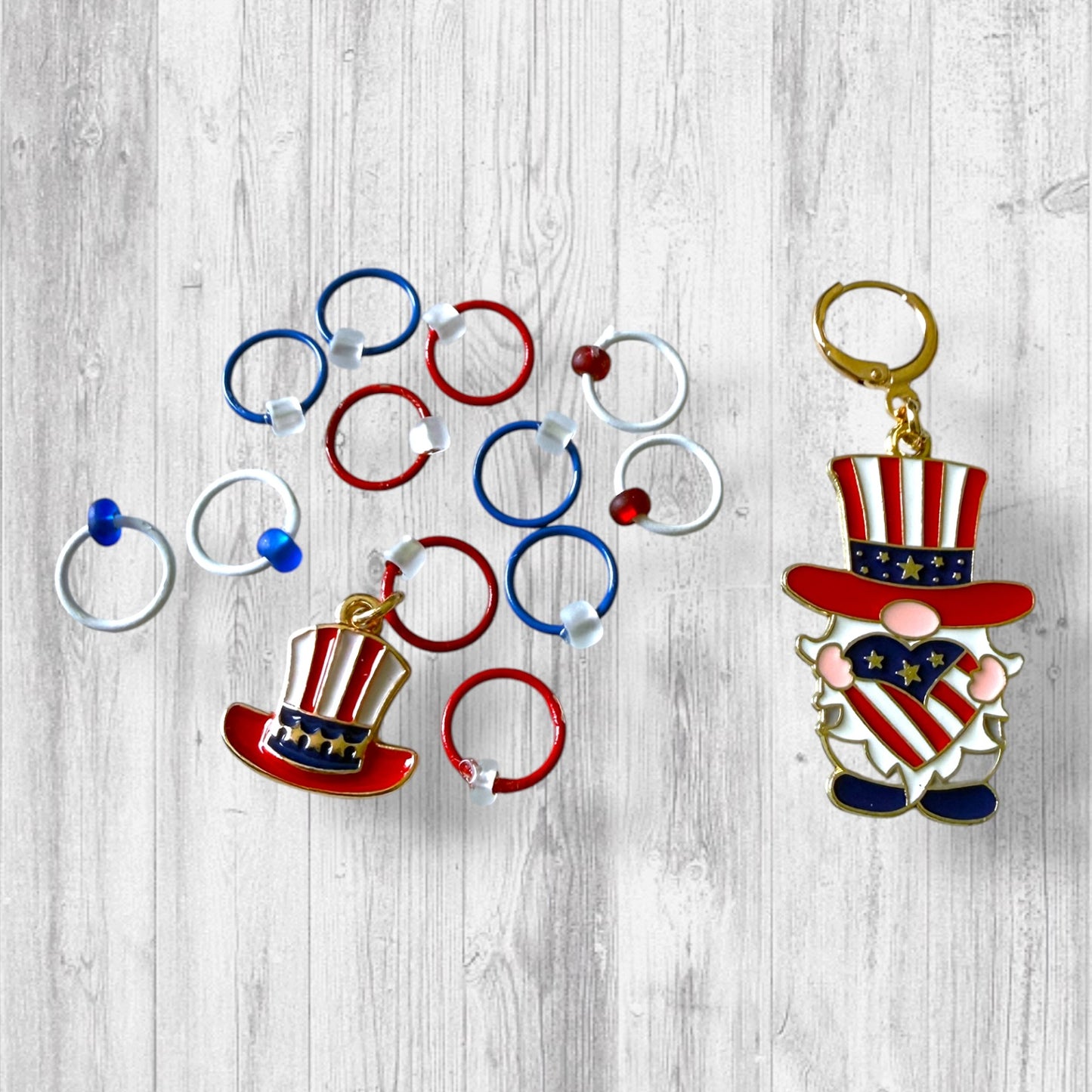 Star Spangled Gnome! Progress and Stitch Markers | Patriotic Knitting Markers