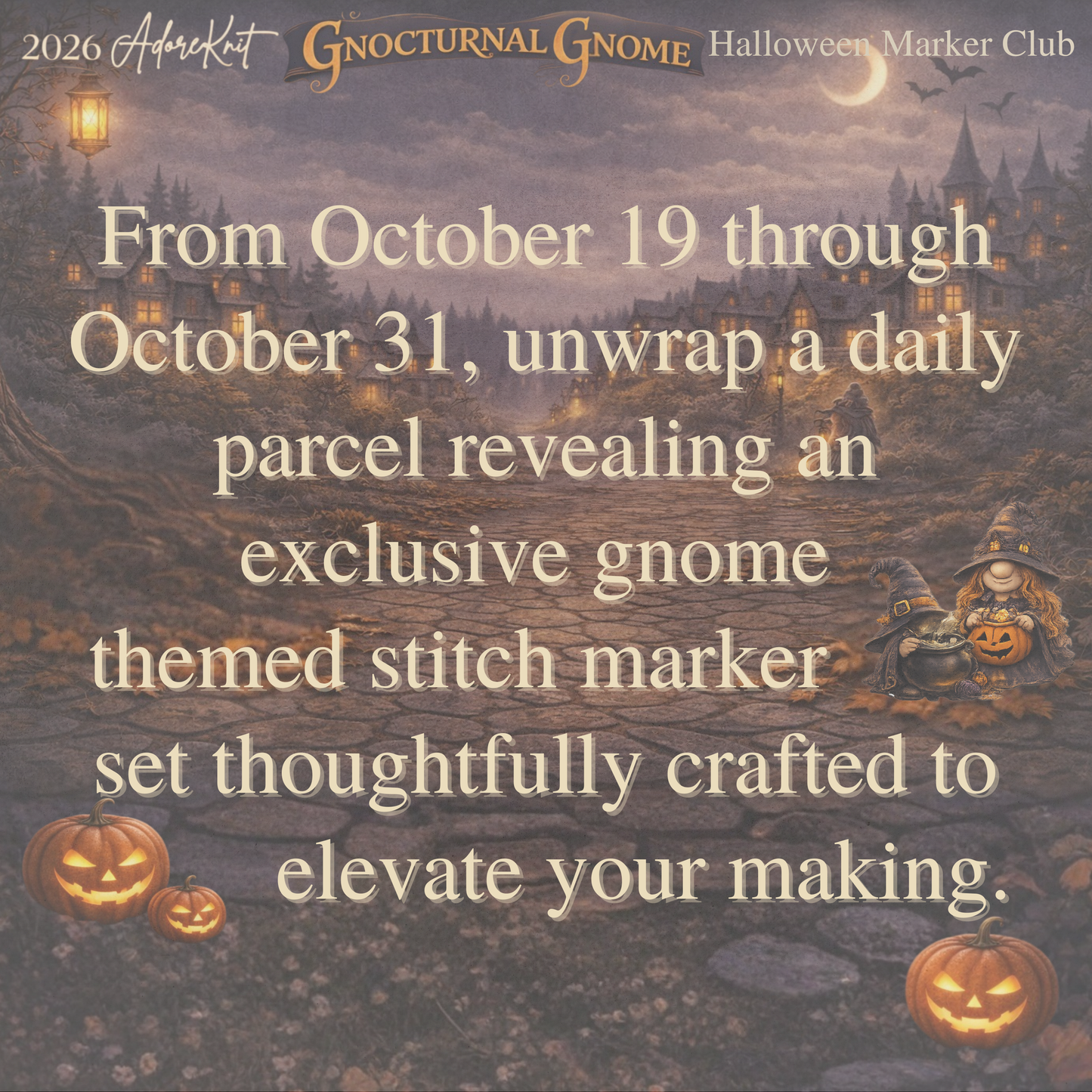2026 Gnocturnal Gnome Halloween Club | 13 Night Luxury Stitch Marker Countdown