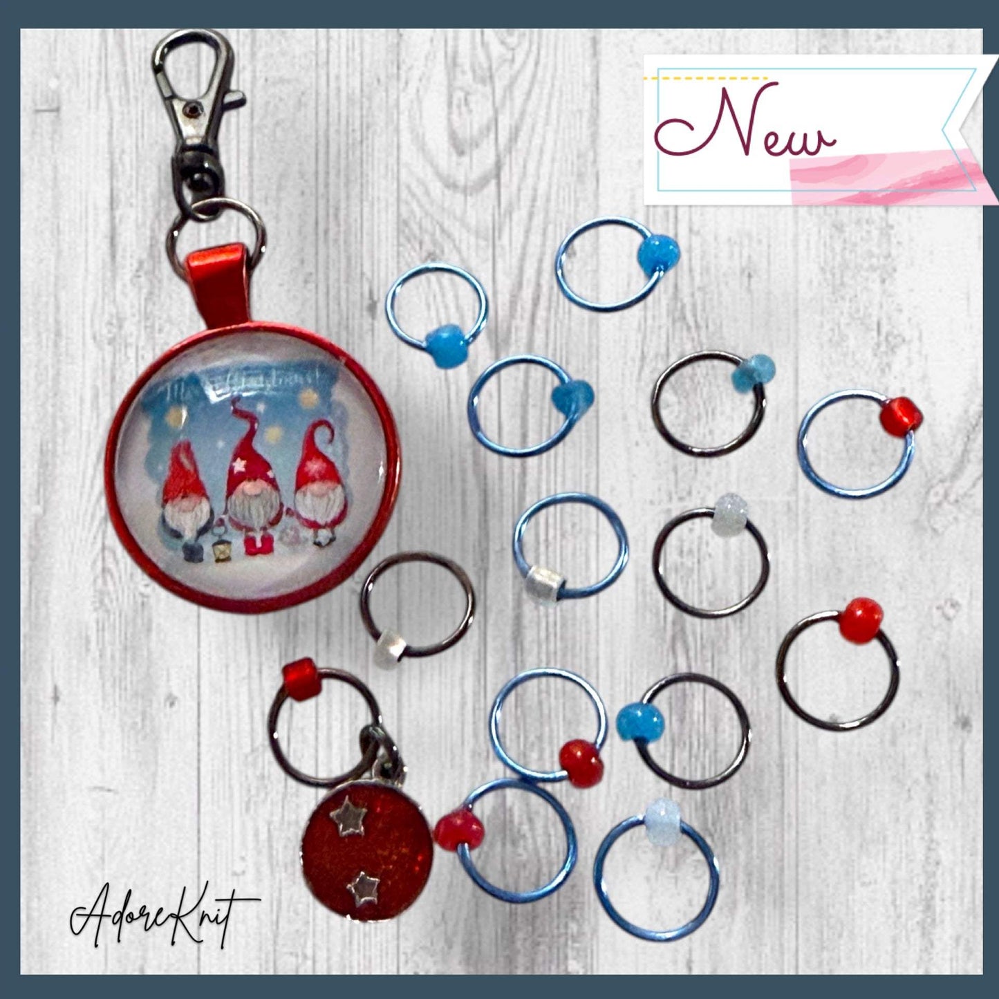 Happy Gnome Christmas Stitch Marker Set | Christmas Gnome Progress Keeper | Holiday Knitting Markers