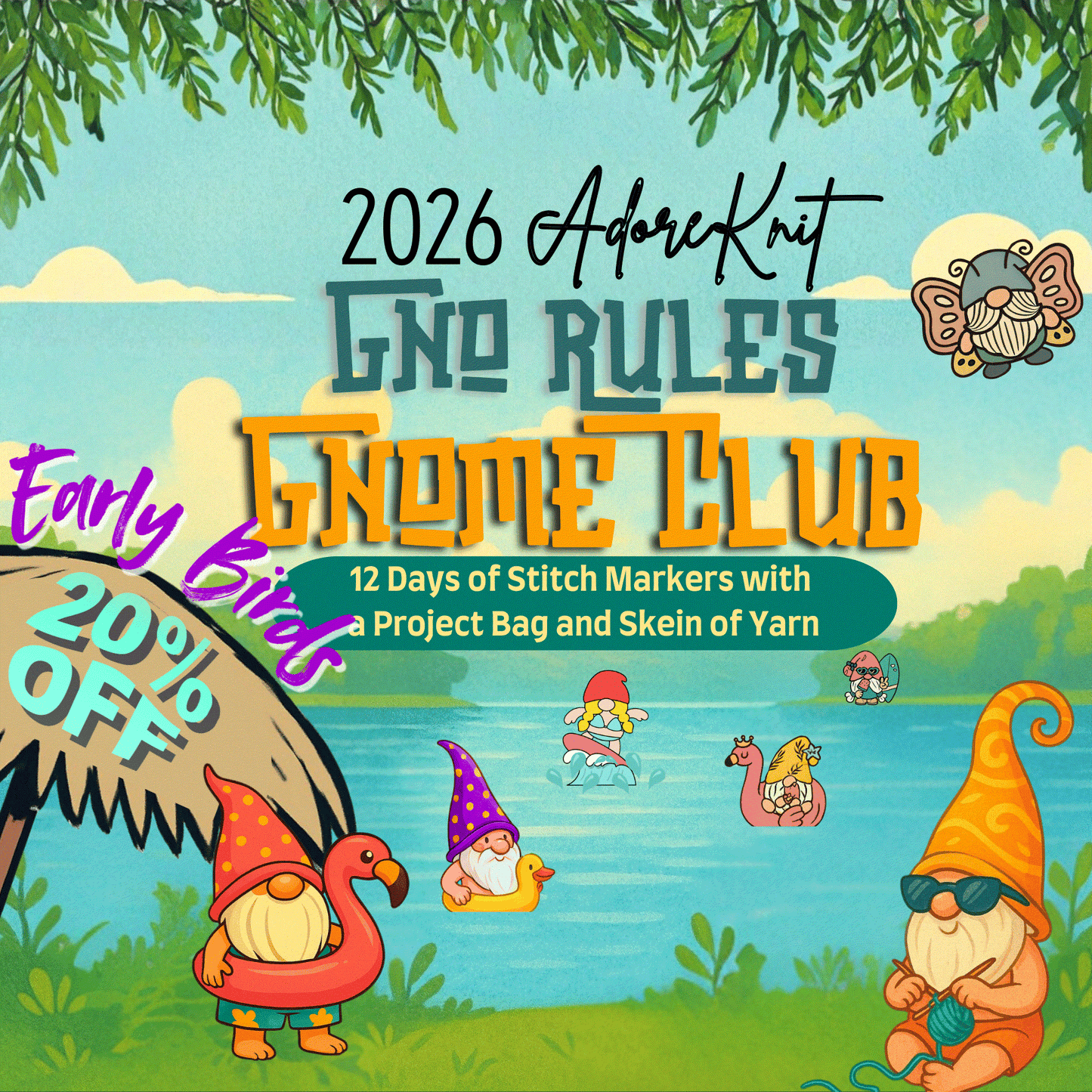 2026 GNo Rules GNOMES Countdown Club, 12 Days of Stitch & Progress Markers, Yarn, Project Bags
