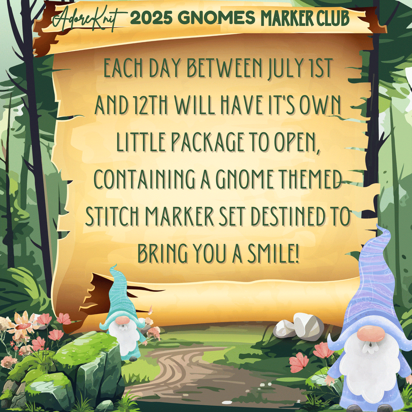 2025 GNo Good GNOMES Countdown Club, 12 Days of Stitch & Progress Markers, Yarn, Project Bags