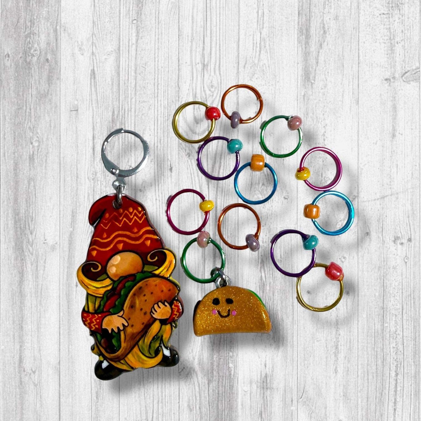 Gnome and Taco Progress and Stitch Markers