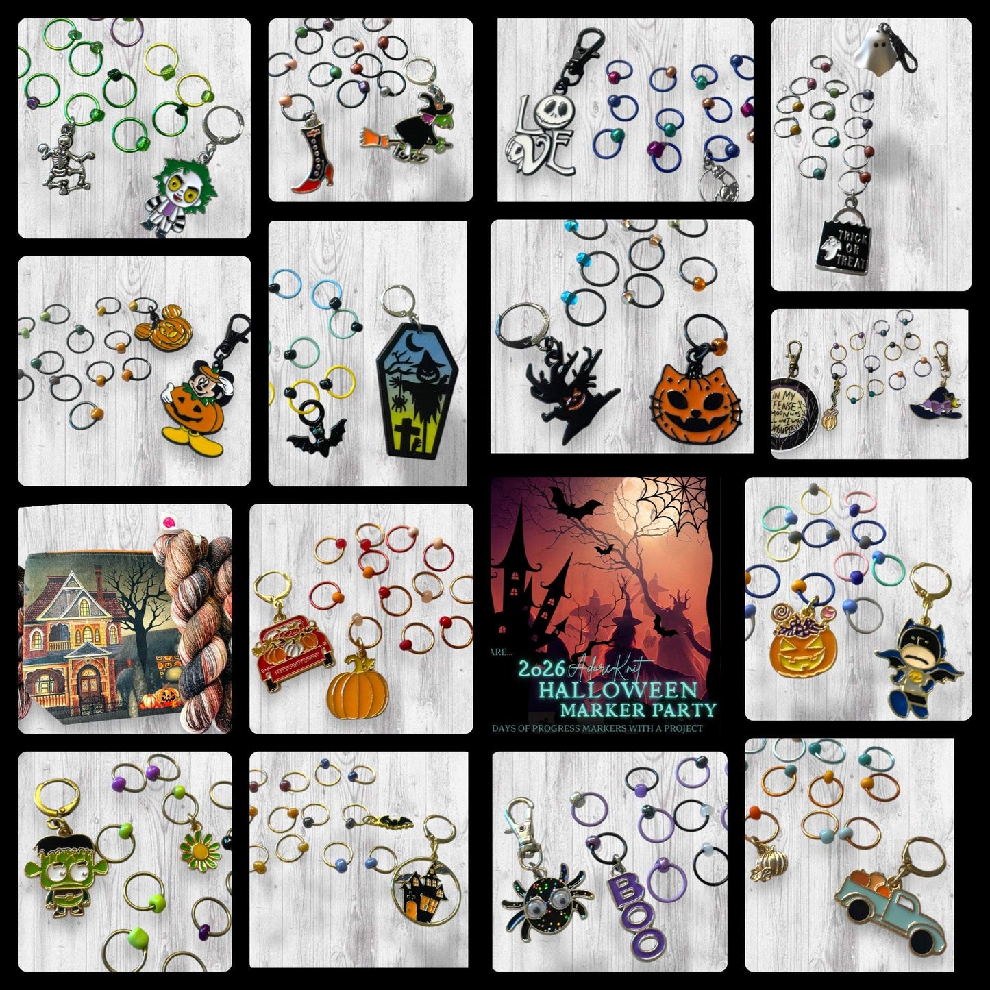 2026 Halloween Marker Party Countdown, Knitting Stitch Markers, Crochet Progress Markers, Halloween Project Bag Option, 13 Day Halloween Advent for Knitters