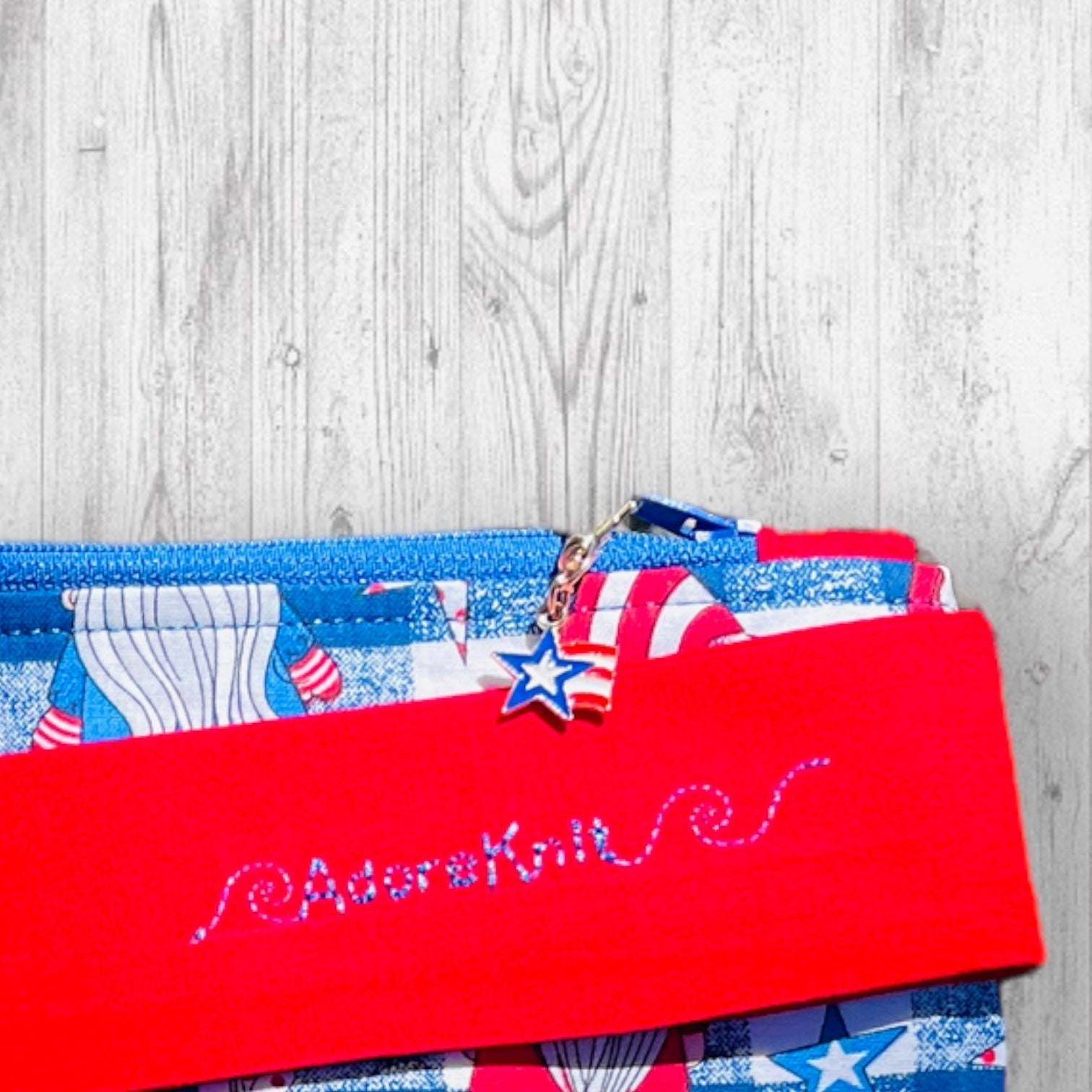 Red White and GNOME Project BagAdoreKnitIntroducing the Red White and GNOME Project Bag!  Just in time for your Memorial Day and 4th of July knitting adventures!  We think this is the perfect summer bag, iGNOME Project Bag