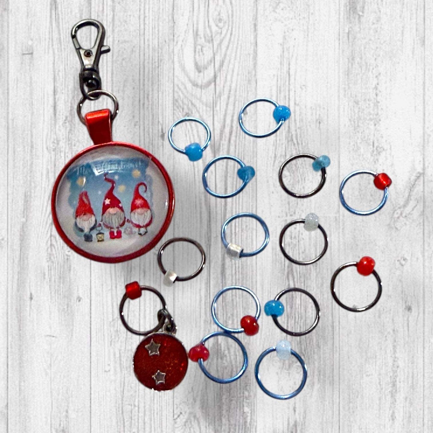 Happy Gnome Christmas Stitch Marker Set | Christmas Gnome Progress Keeper | Holiday Knitting Markers
