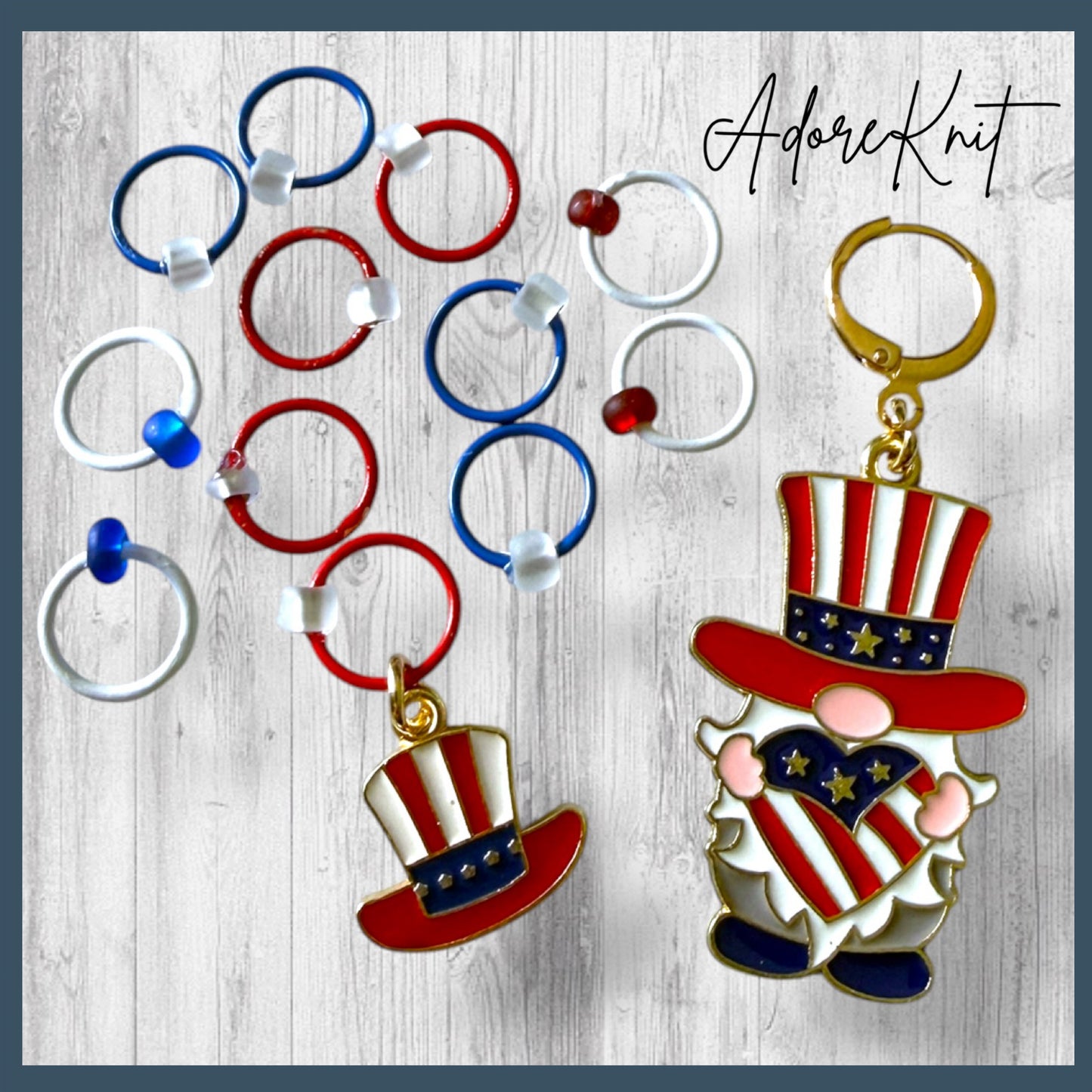 Star Spangled Gnome! Progress and Stitch Markers | Patriotic Knitting Markers