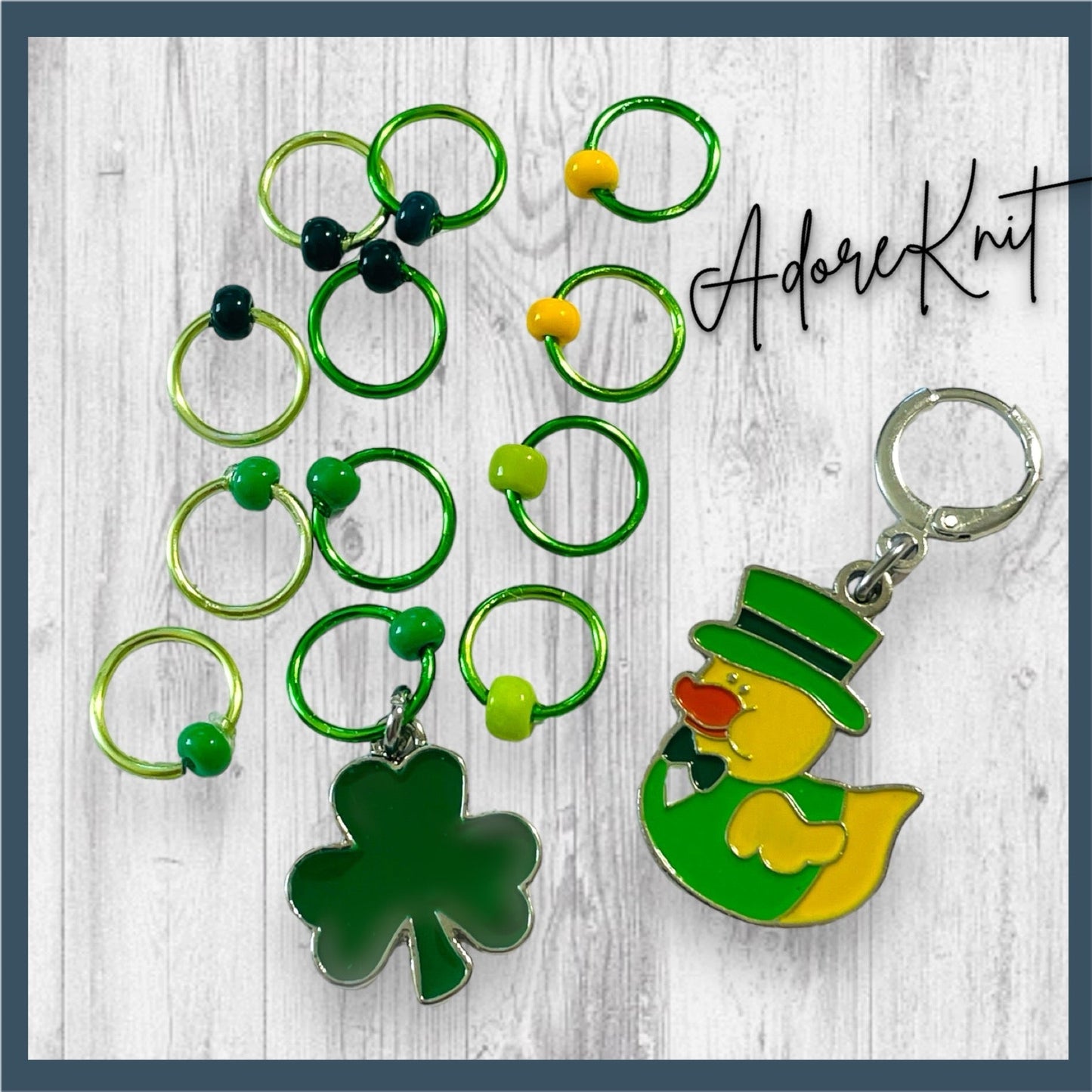 St. Patrick's Duck Luck Progress and Stitch Markers - AdoreKnit
