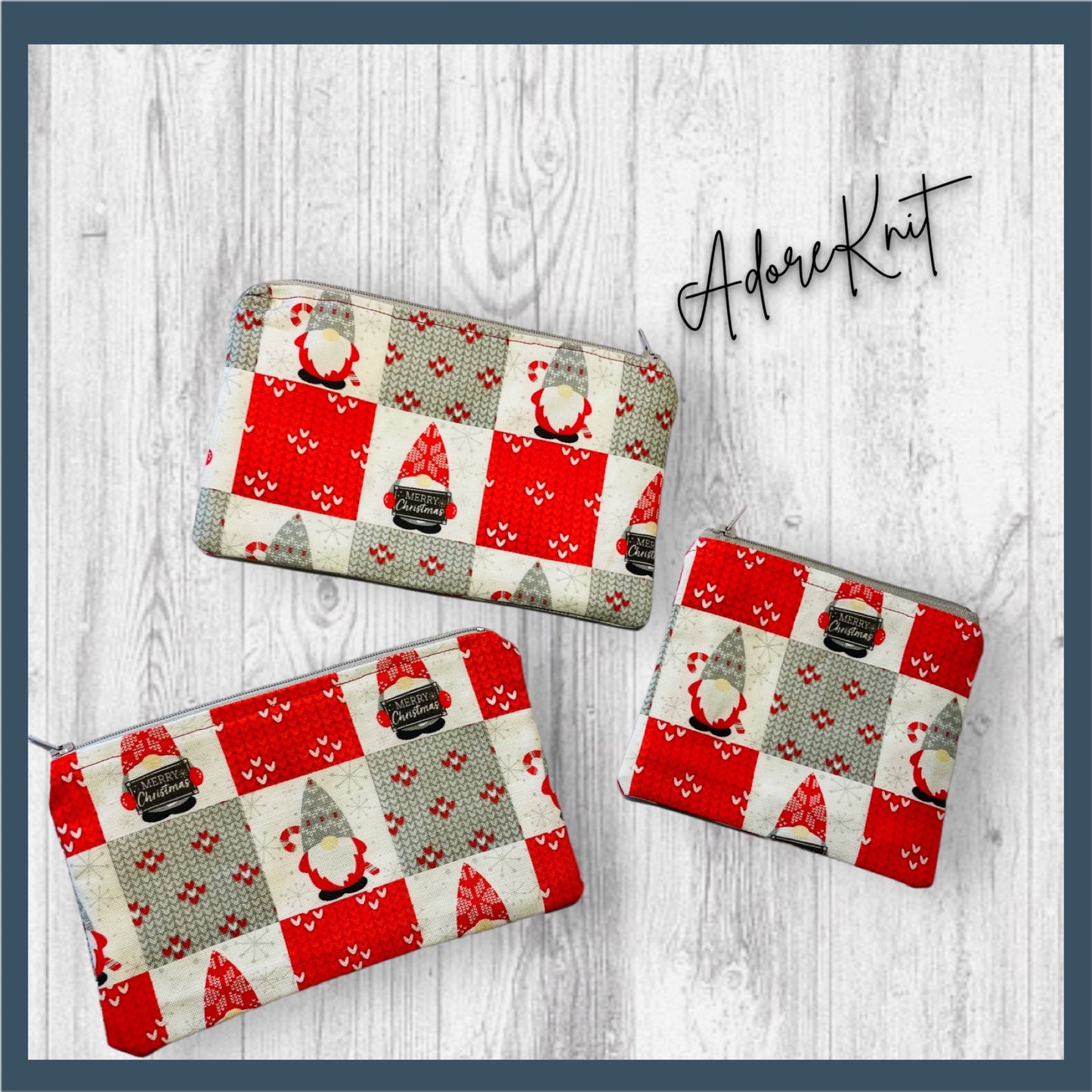 Candy Cane Merry Christmas Gnomes Notion's Pouch - AdoreKnit