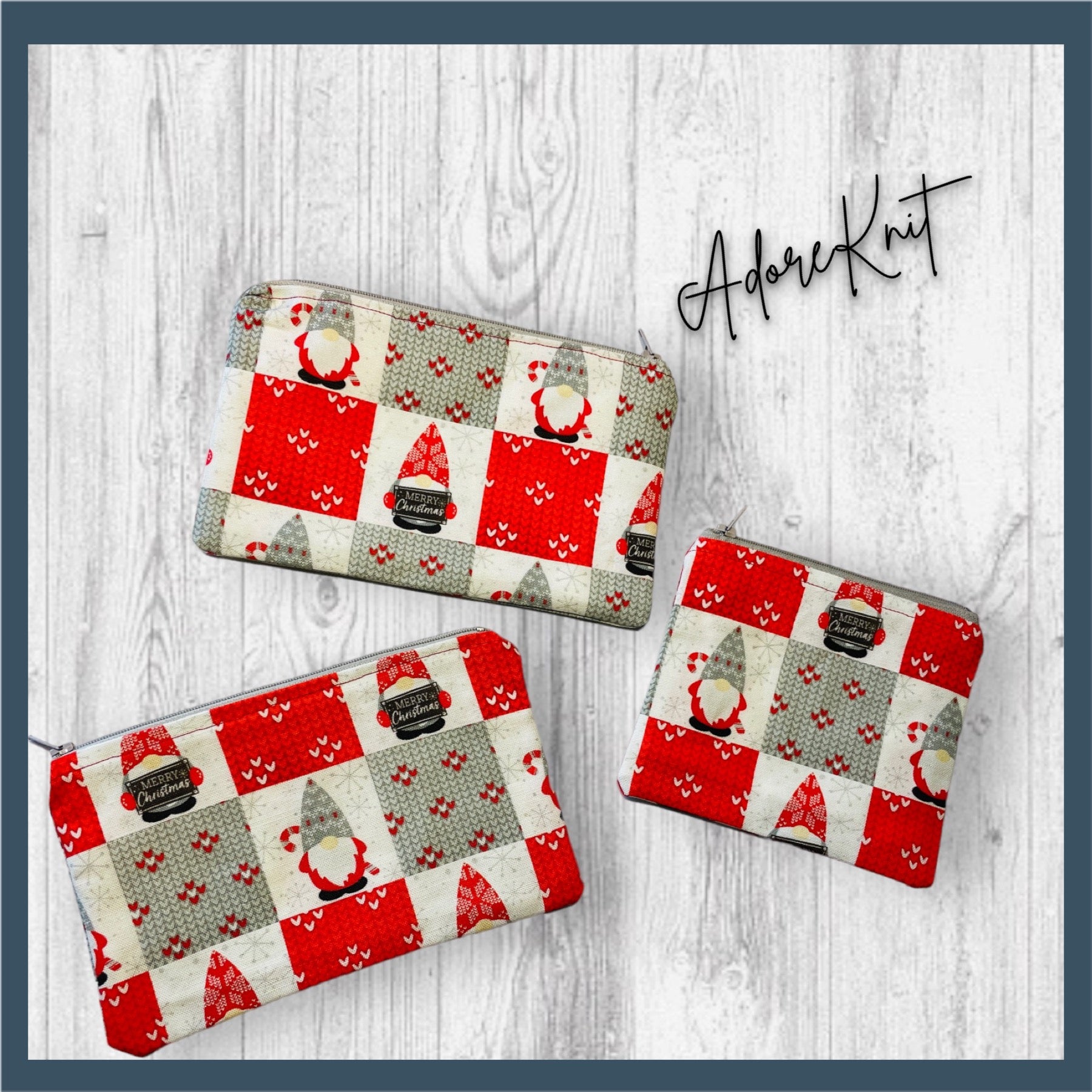 Candy Cane Merry Christmas Gnomes Notion's Pouch - AdoreKnit