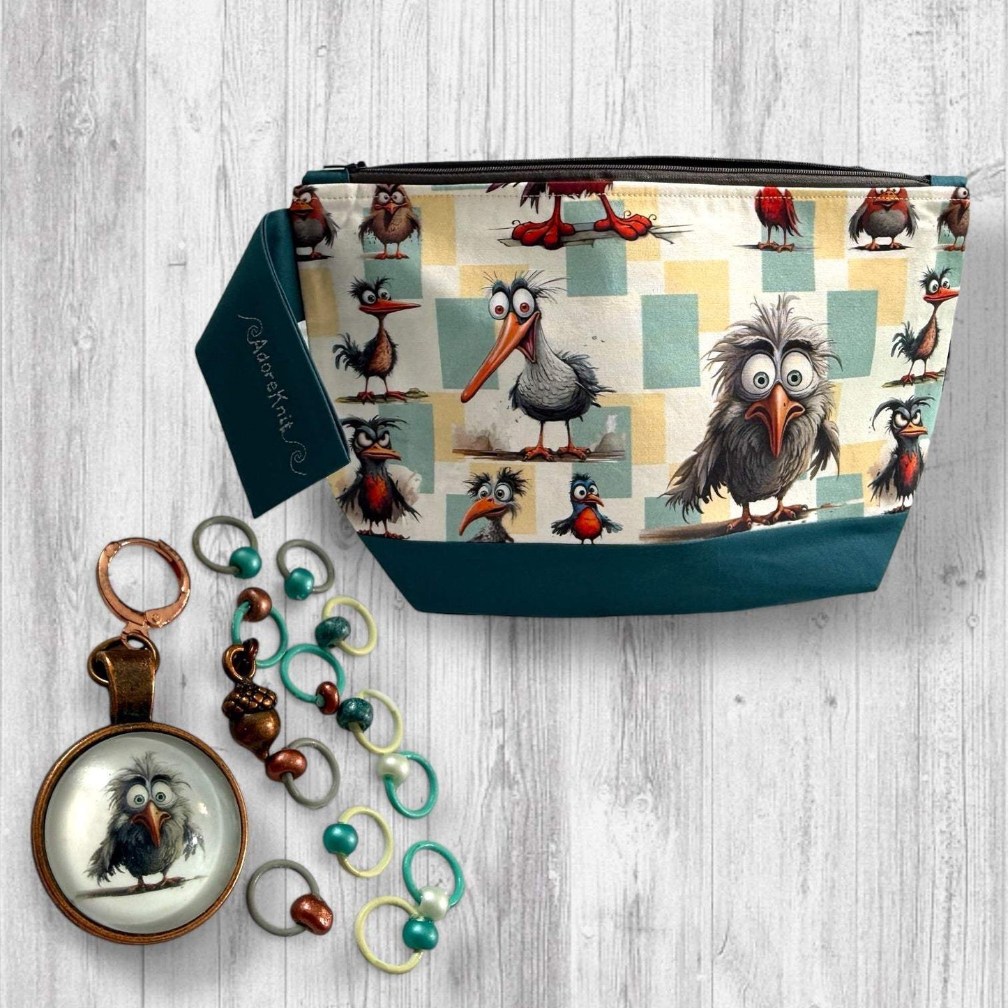 Feathered Fury Knitting Project Bag | Funny Bird Yarn Bag