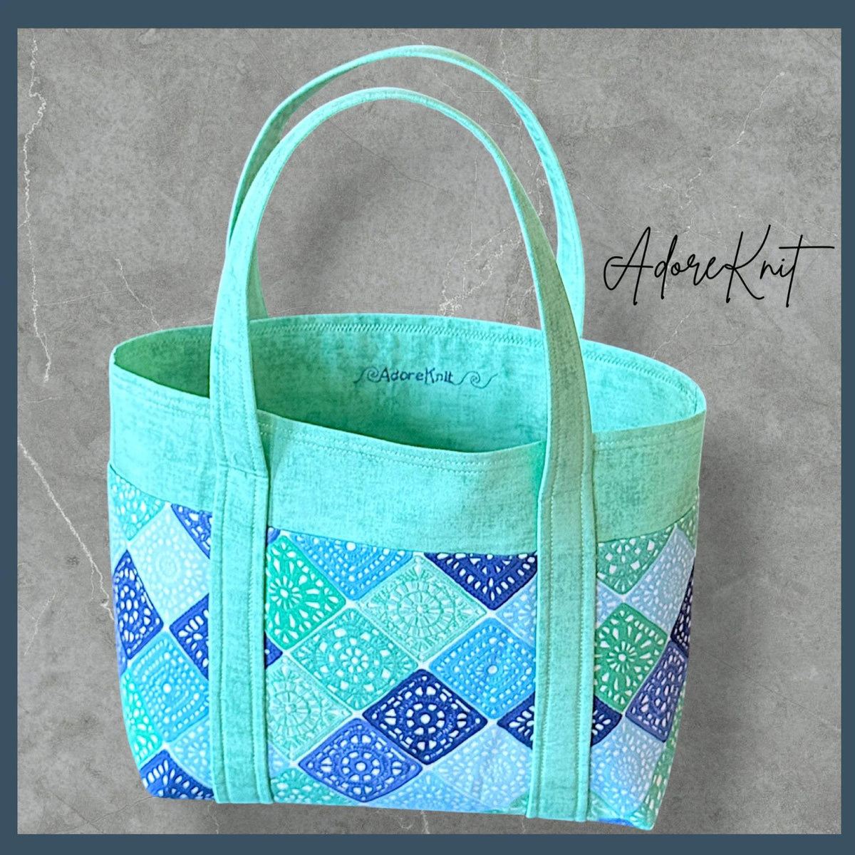 Heart Sings Granny Square Project Bag | Cool Colors Knitting Yarn Bag