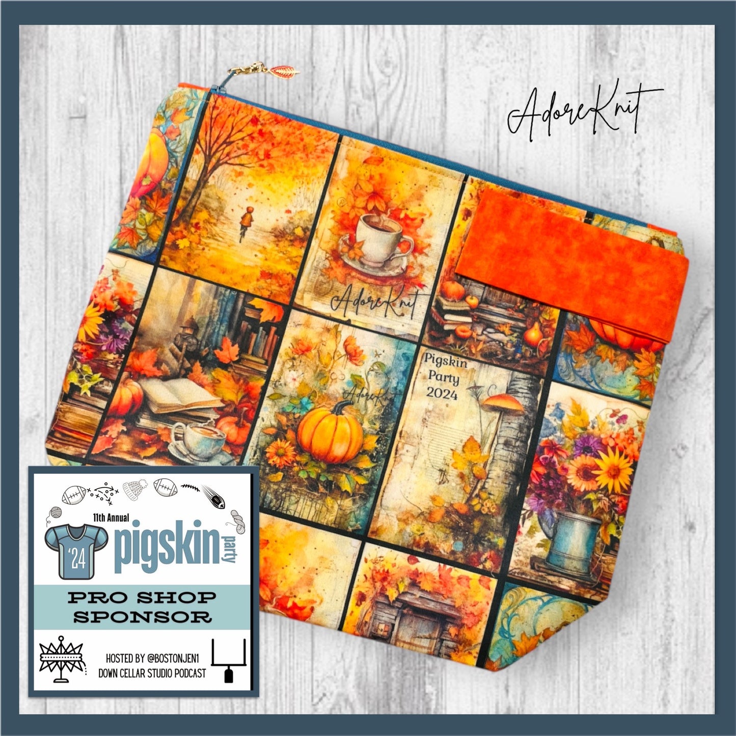 AdoreKnit 2024 Exclusive Pigskin Party Project Bag Orange