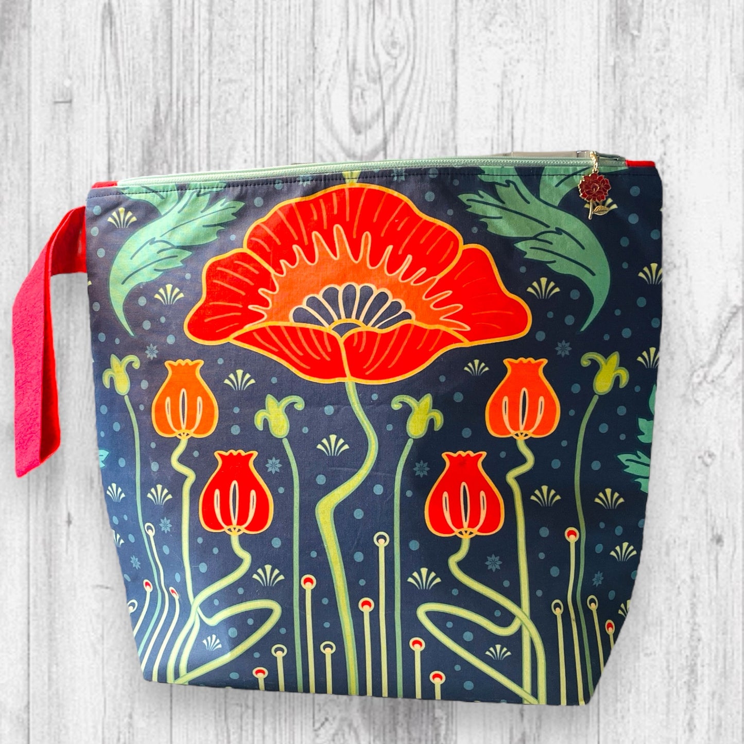 Red Flower Art Nouveau Project Bag - AdoreKnit