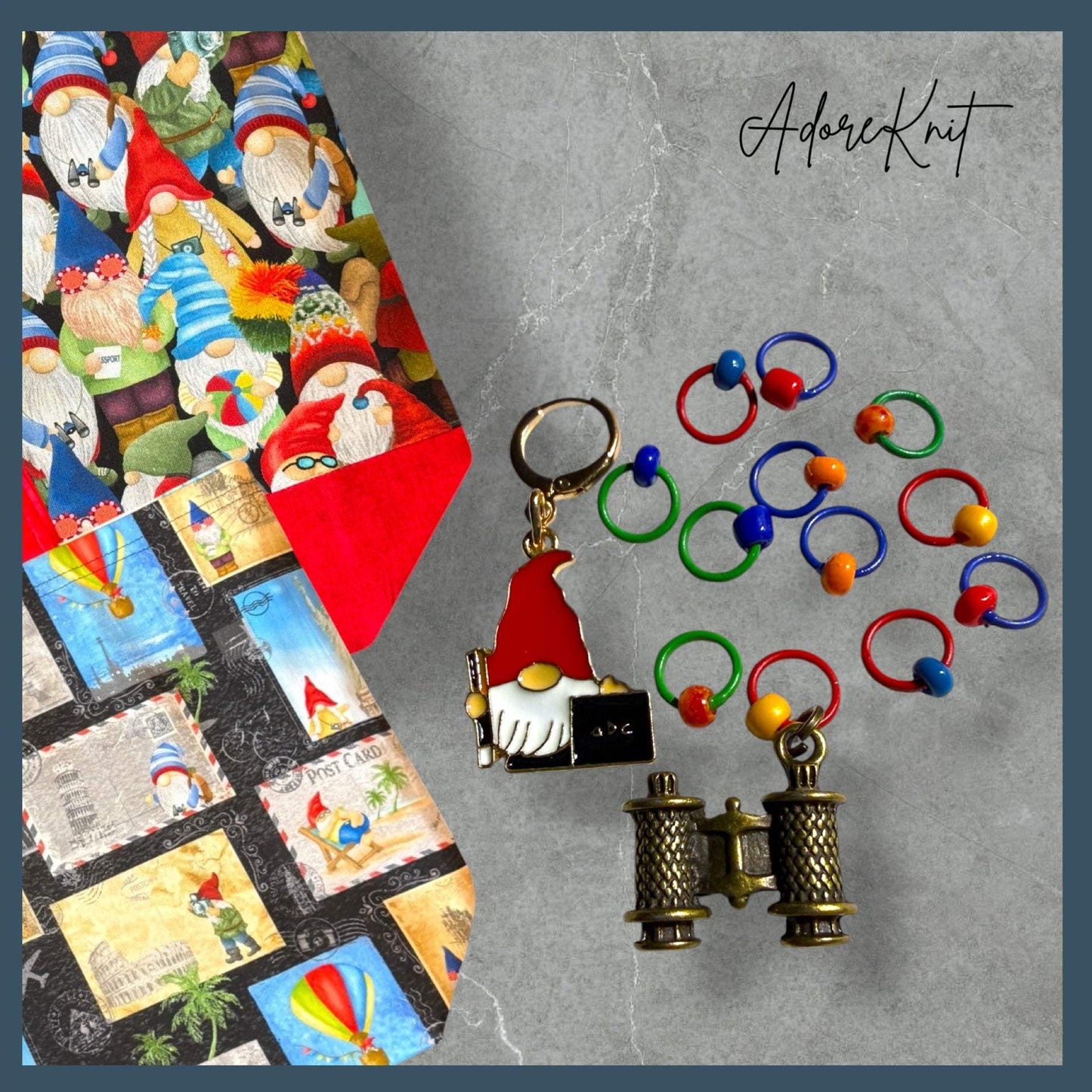 Passport to Gnomewhere Stitch Markers | Travel Gnome Knitting Markers