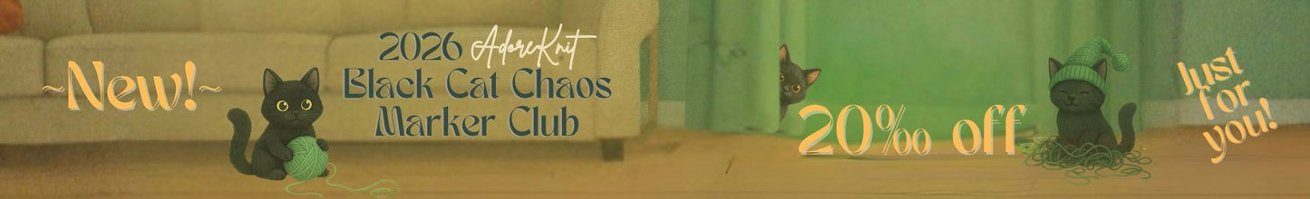 2026 Black Cat Chaos Marker Club, 12 Days of Stitch & Progress Markers, Yarn, Project Bags