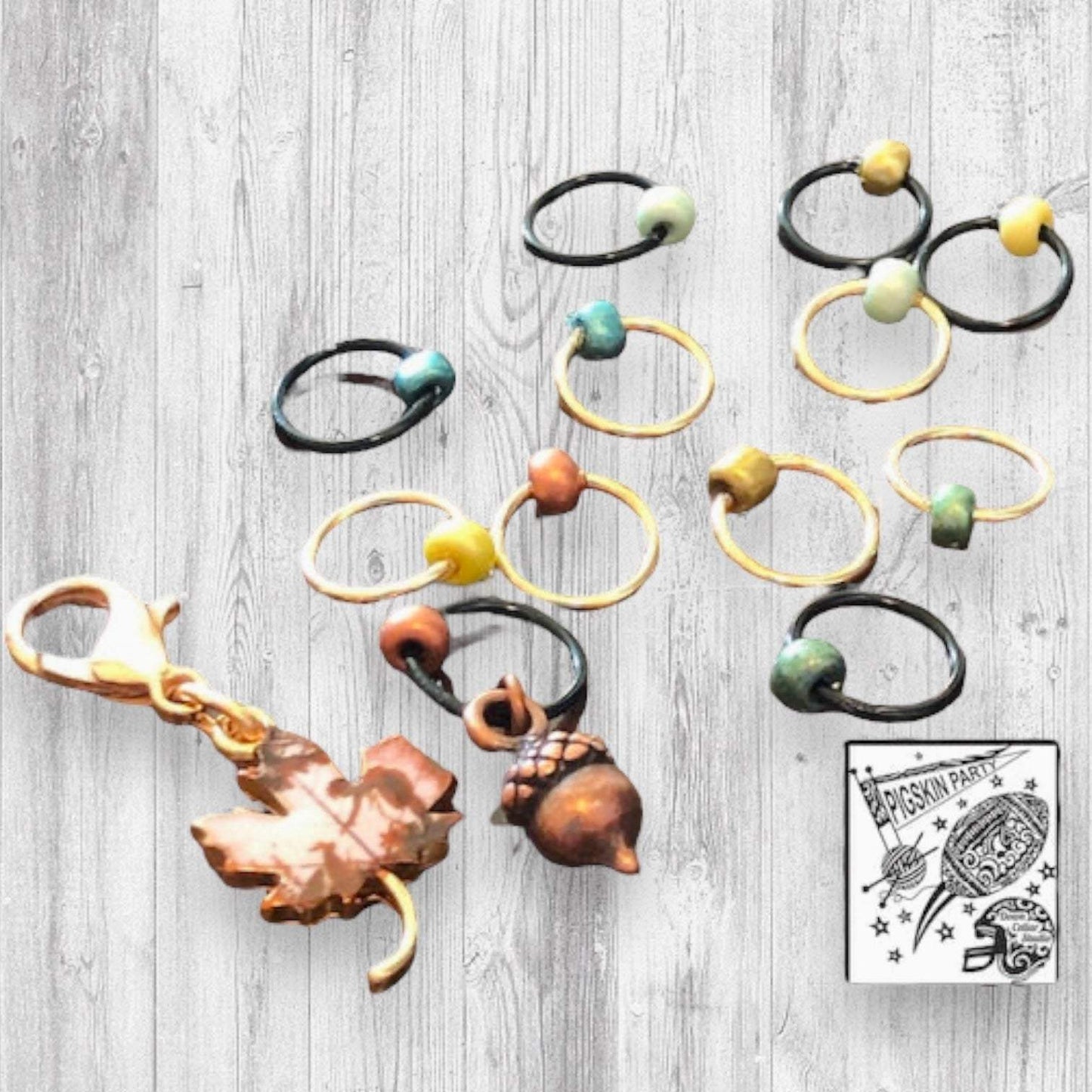 Brown Falling Leaves Progress and Stitch Markers 2020 Pigskin Party - AdoreKnit