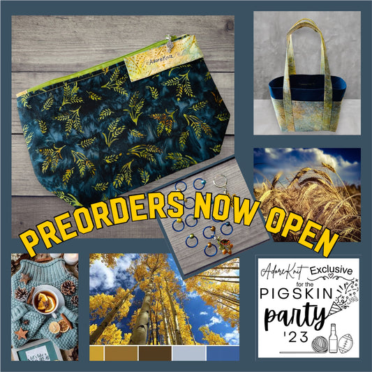 Preorder 2023 Pigskin Party Fall Wheat Harvest Project Bag Blue-Chartreuse - AdoreKnit