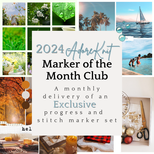 2023 Marker of the Month Club, a monthly surprise set of progress and stitch markers - AdoreKnit