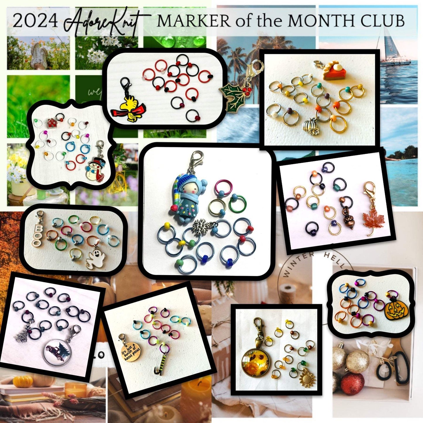 2023 Marker of the Month Club, a monthly surprise set of progress and stitch markers - AdoreKnit