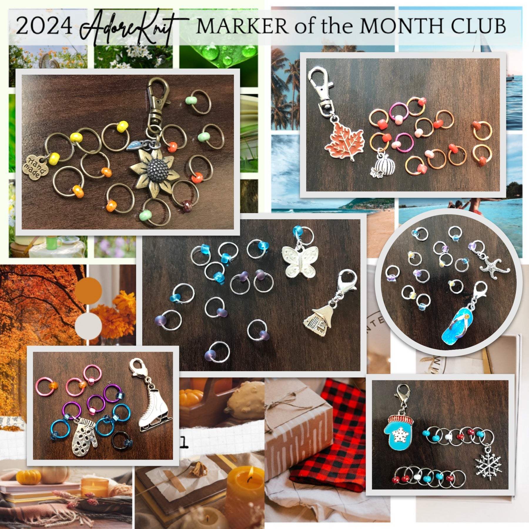 2023 Marker of the Month Club, a monthly surprise set of progress and stitch markers - AdoreKnit