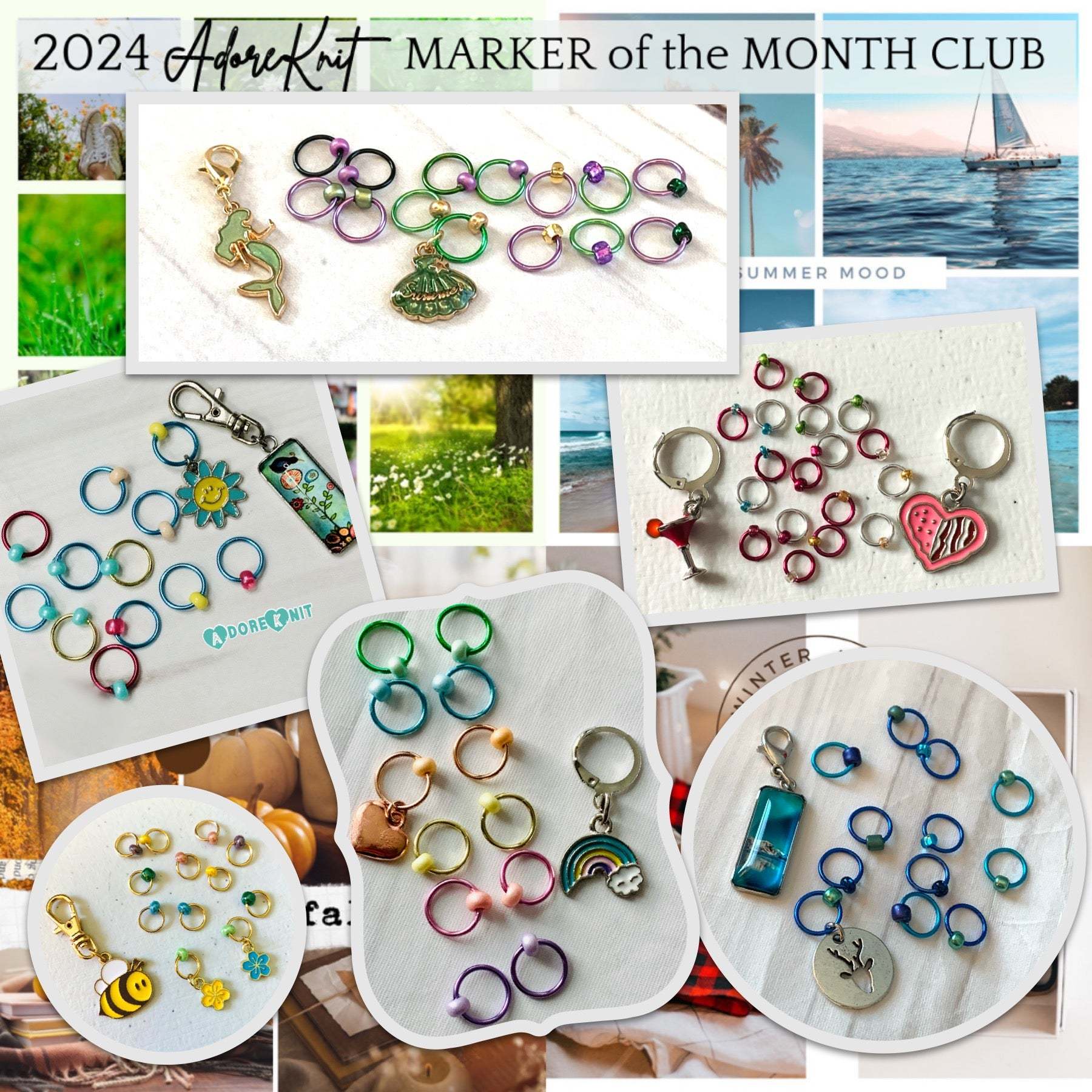 2023 Marker of the Month Club, a monthly surprise set of progress and stitch markers - AdoreKnit