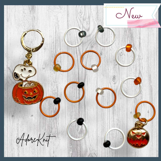 Spooky Snoop-o-lantern Progress and Stitch Markers Snoopy