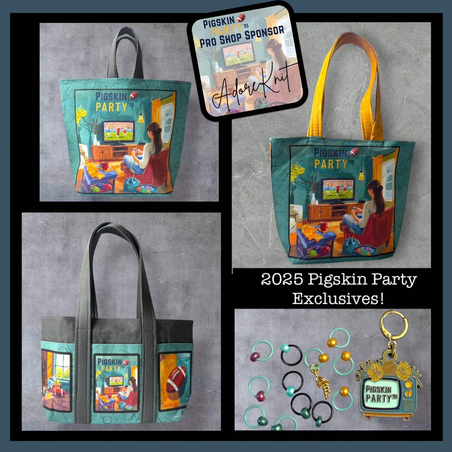 AdoreKnit 2025 Exclusive Pigskin Party Project Tote Bag