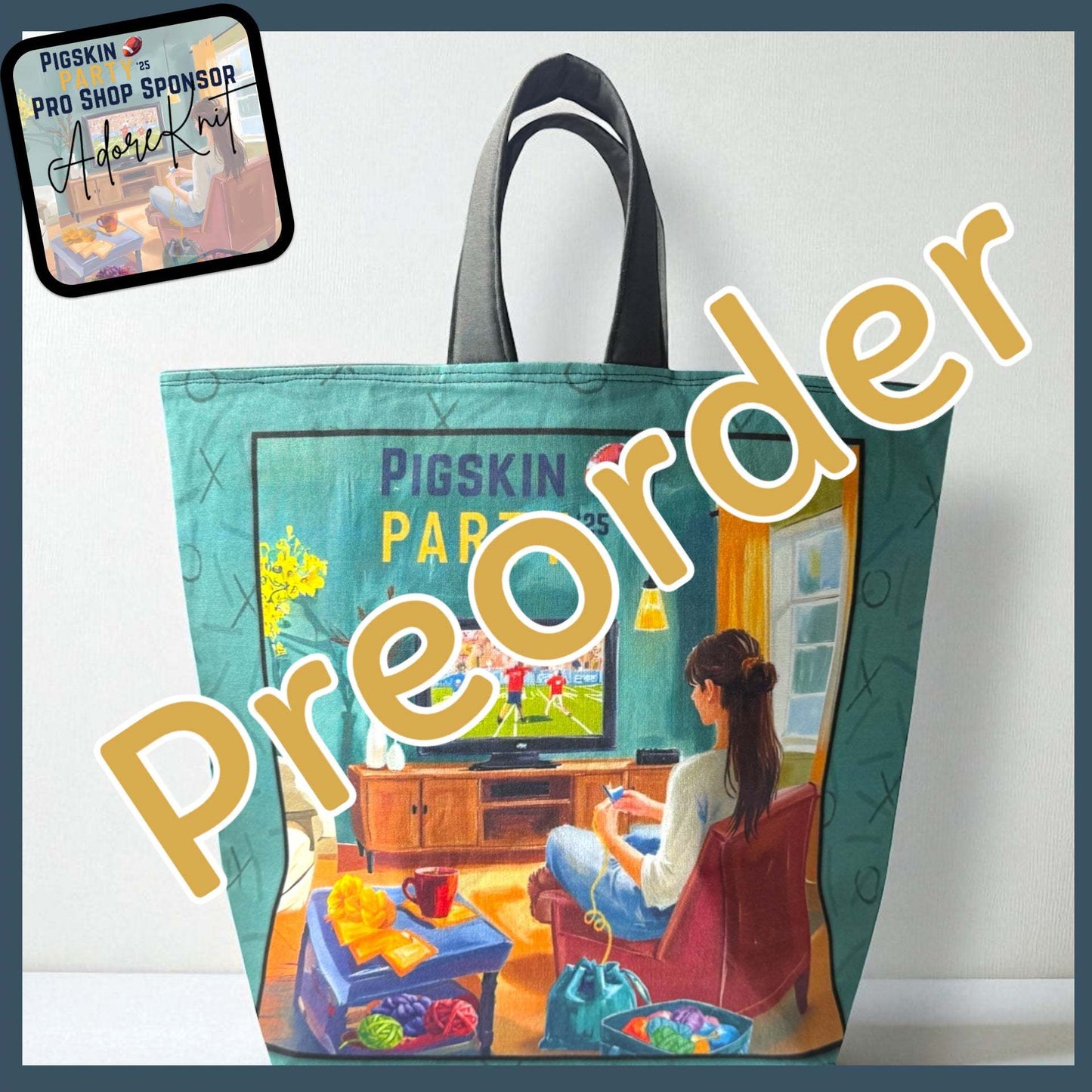 PREORDER AdoreKnit 2025 Exclusive Pigskin Party Project Tote Bag