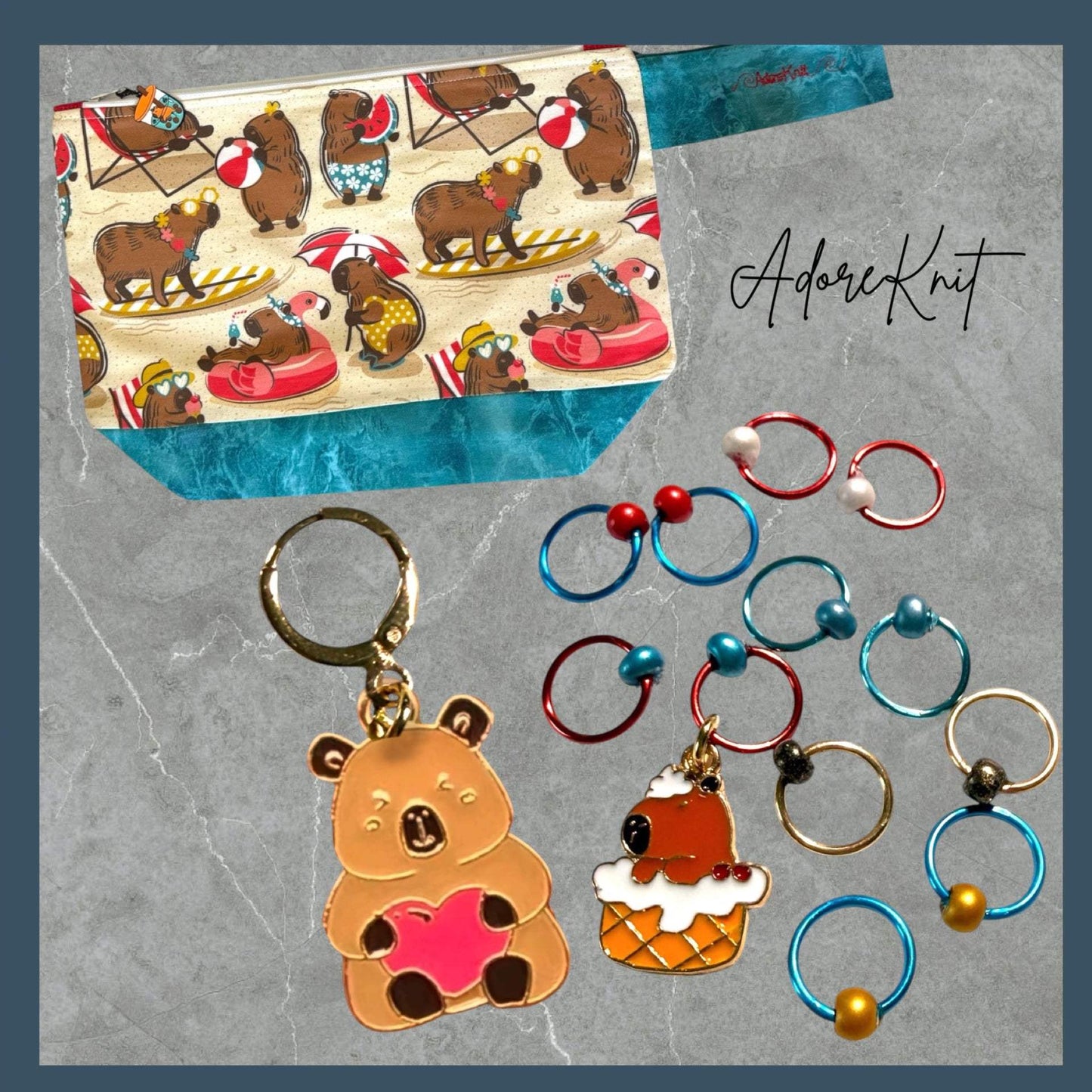 Sun Soaked Capybaras | Picnic with the Capys Progress & Stitch Marker Set