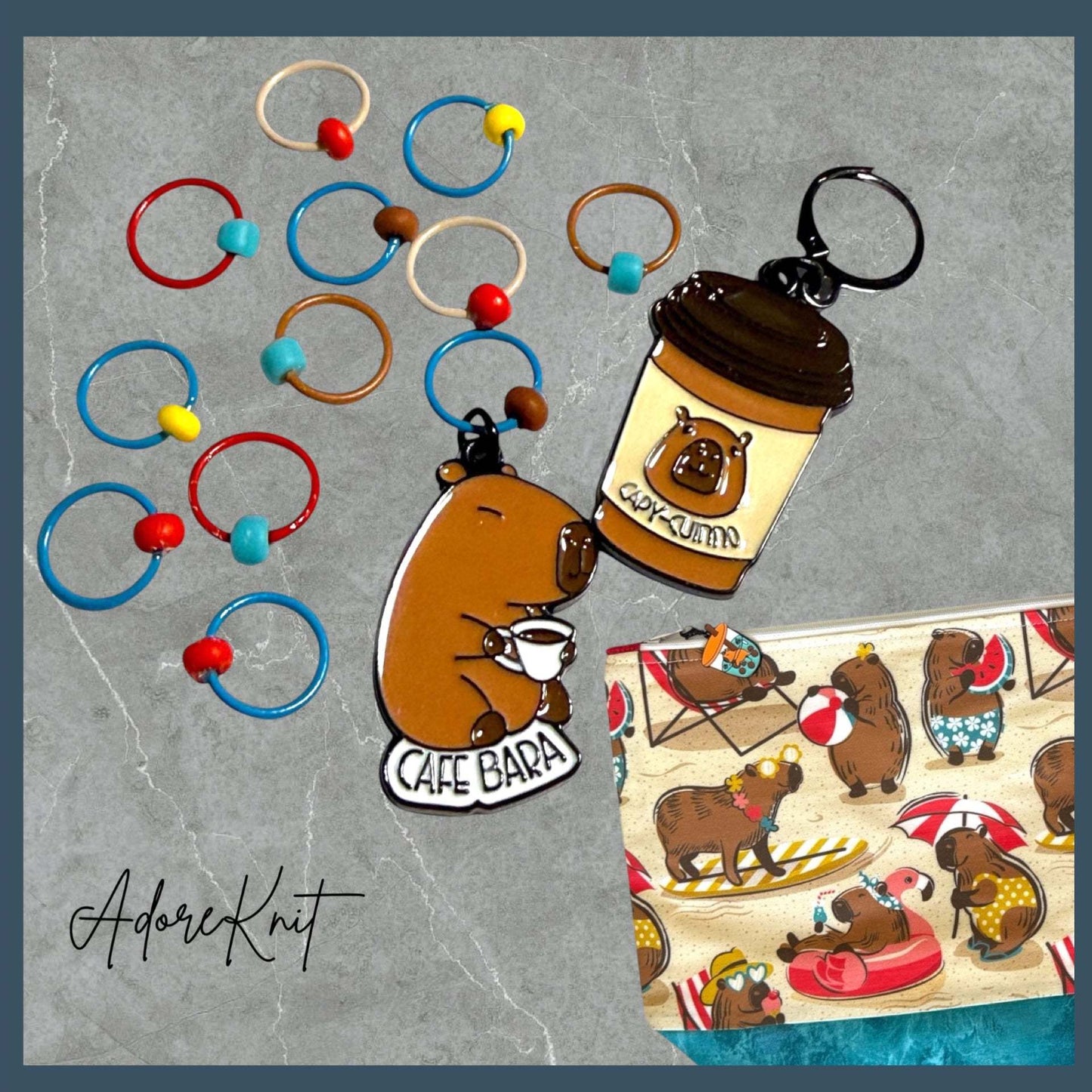 Don't Worry Be Capy | Café Bara Progress and Stitch Marker Set