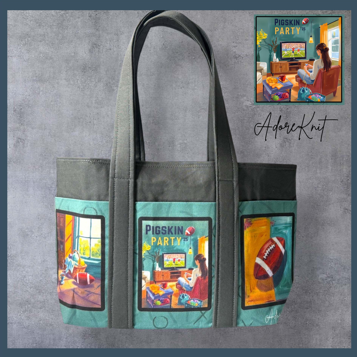 AdoreKnit 2025 Exclusive Pigskin Party Project Tote Bag